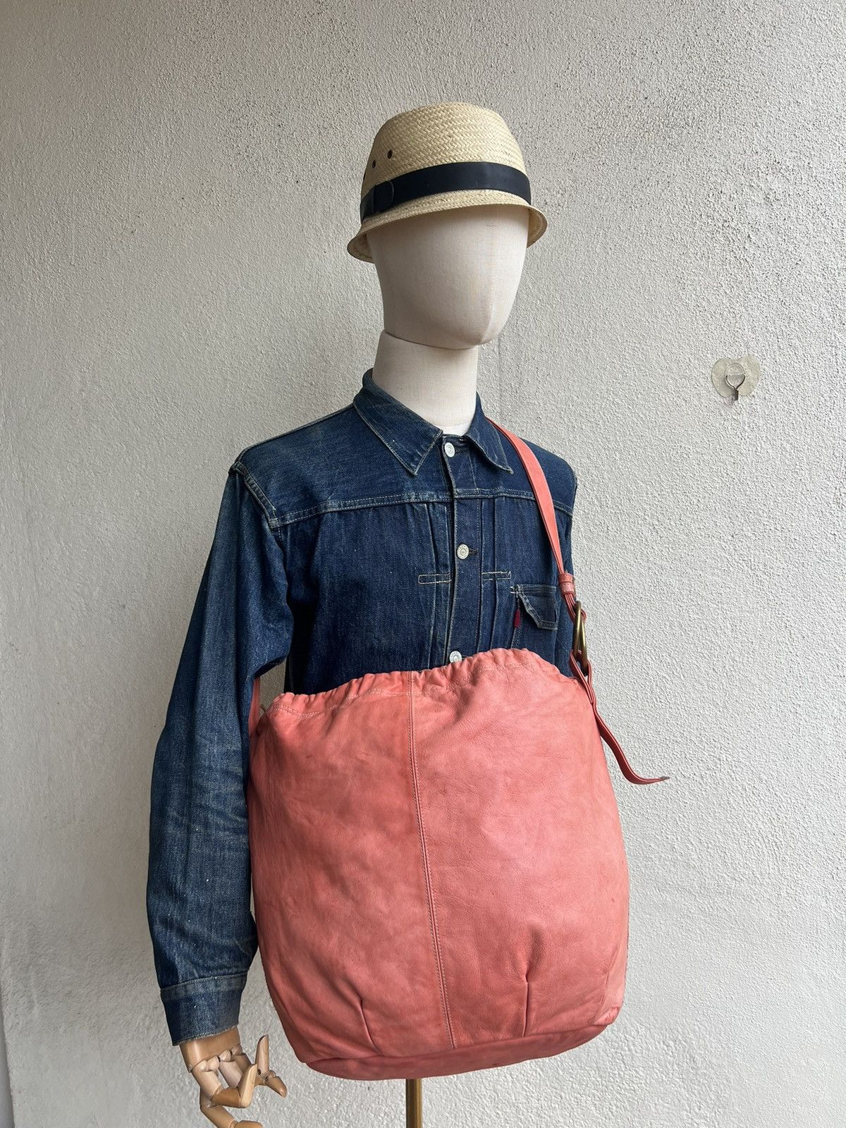 Leather Vintage Petit Ami Japan Faded Patina Leather Huge Bag Size ONE SIZE - 2 Thumbnail