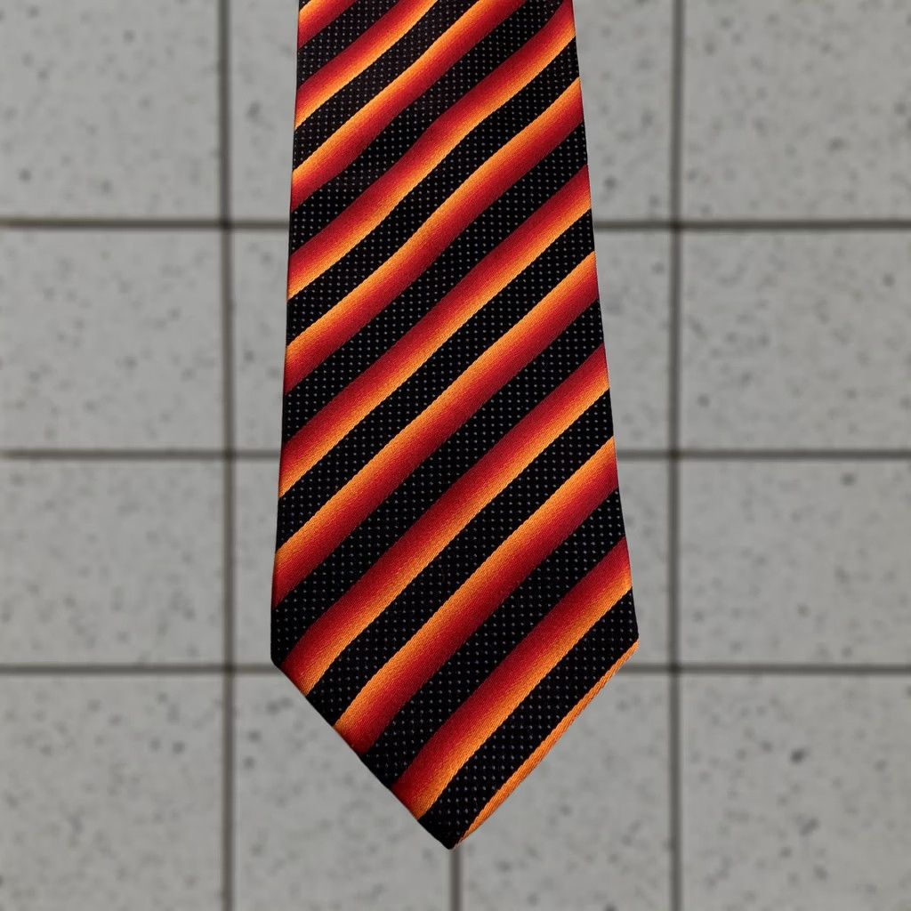 Vintage VINTAGE Pavone Silk Tie Black Red Orange Stripe 59" Wide 4x59 Italy Handmade Men Tie Spun Silk Capsule Size ONE SIZE - 1 Thumbnail