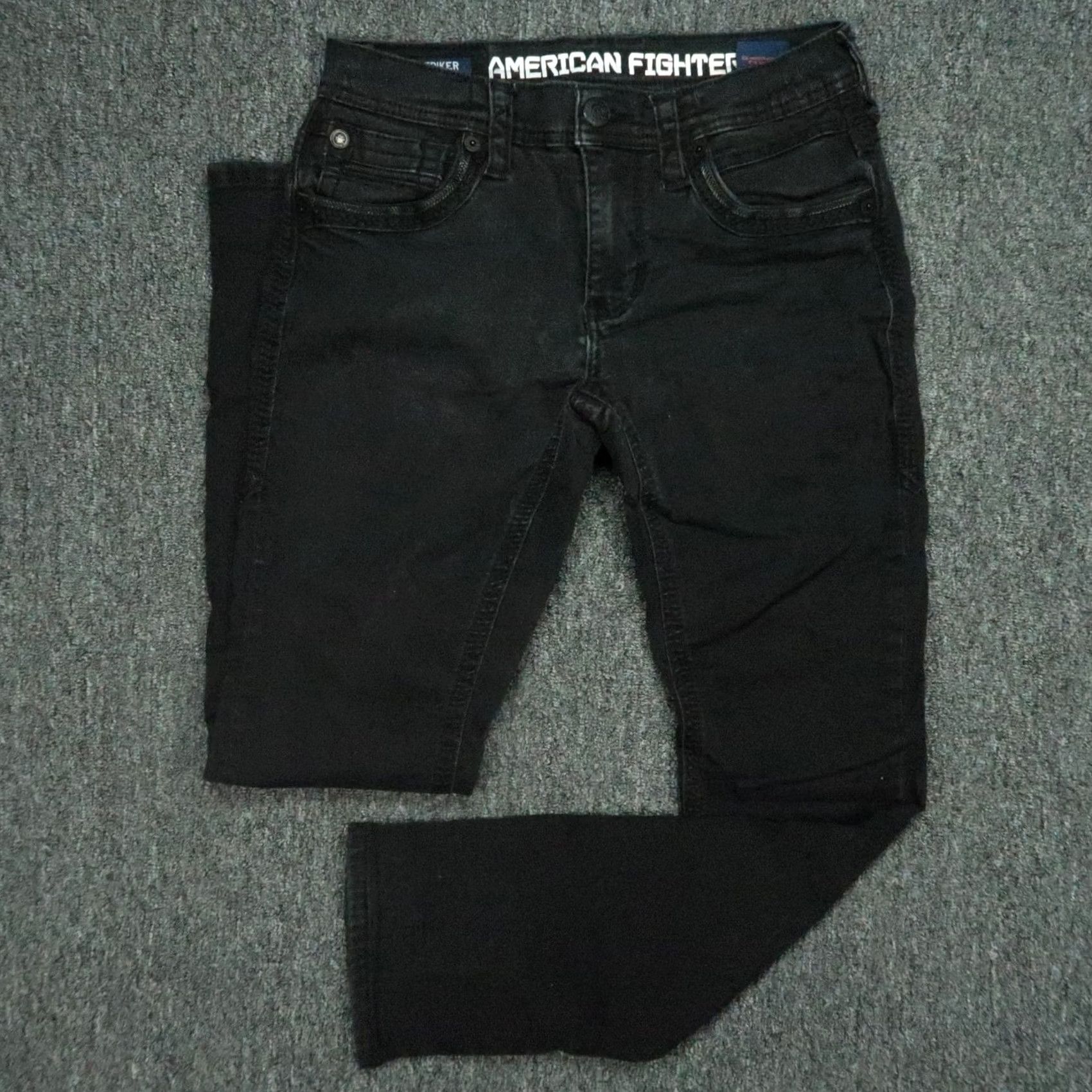 Vintage American Fighter Jeans Mens 30x32 Black Striped Stretch Denim Size US 30 / EU 46 - 2 Thumbnail