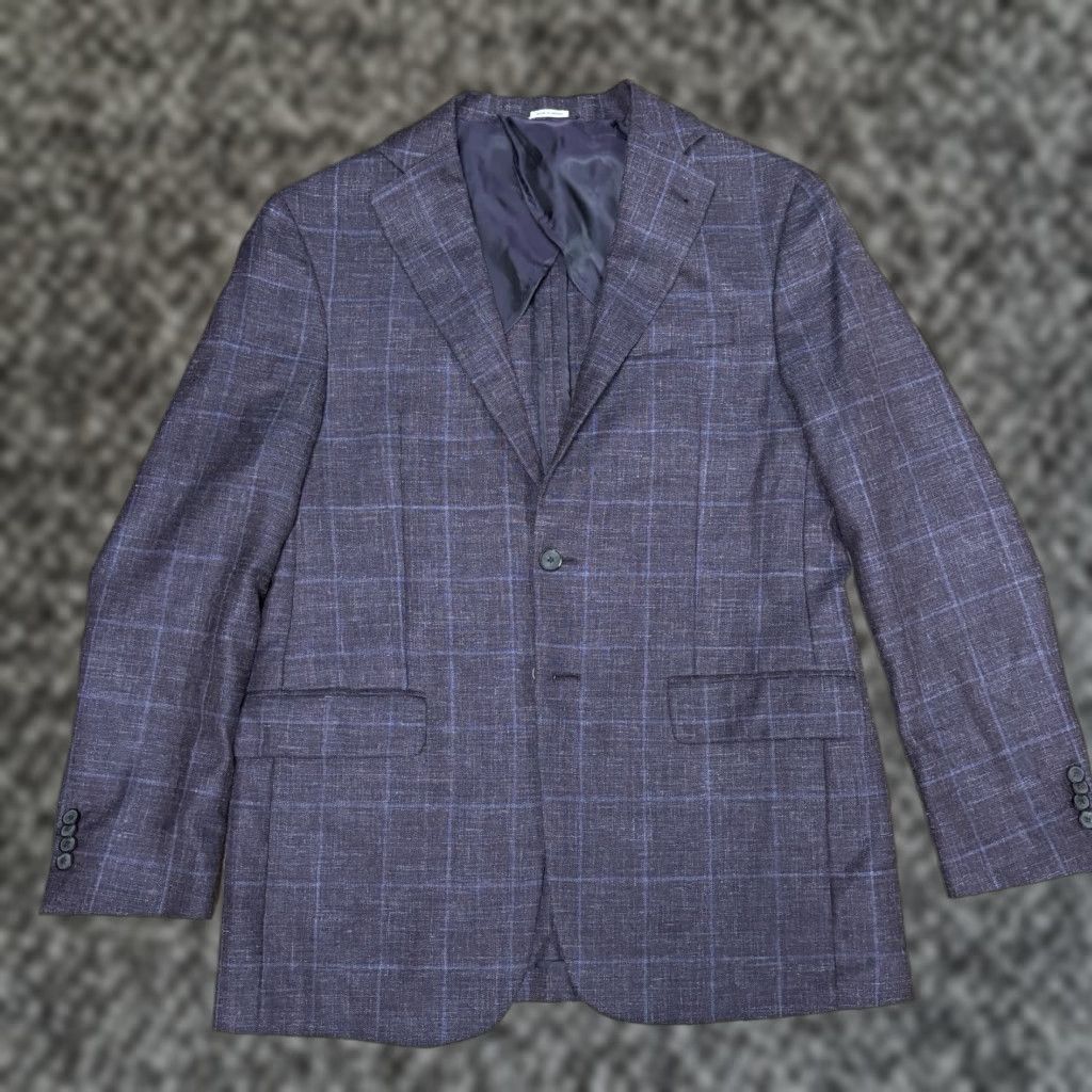 Joseph Abboud Joseph Abboud Sport Coat 40L Purple Plaid Linen Wool 2 Button Slim Half Lined Size US XXS / EU 40 - 1 Thumbnail