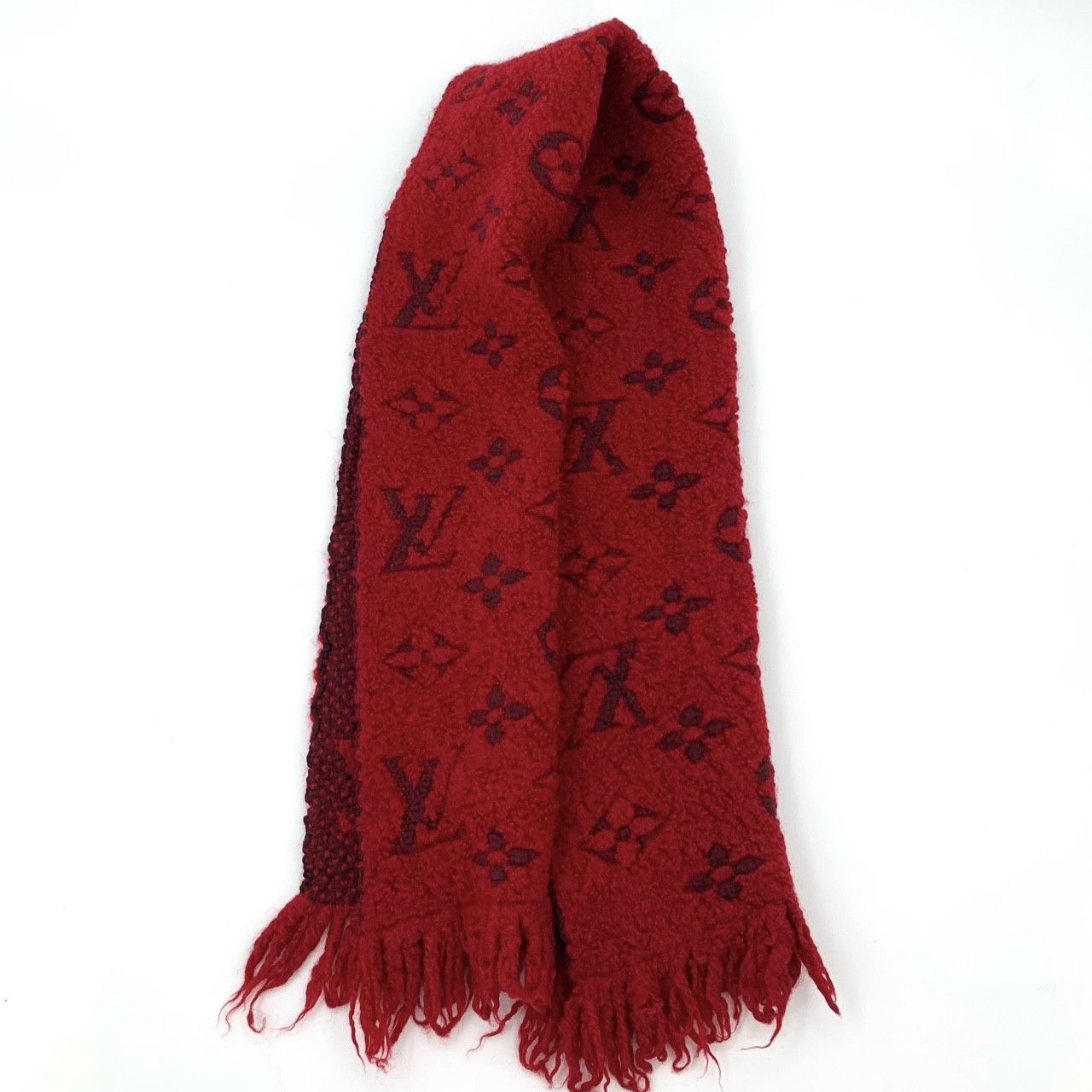 Louis Vuitton Louis Vuitton Monogram Red Wool-Silk Fringe Scarf (126×28cm) Size ONE SIZE - 3 Thumbnail