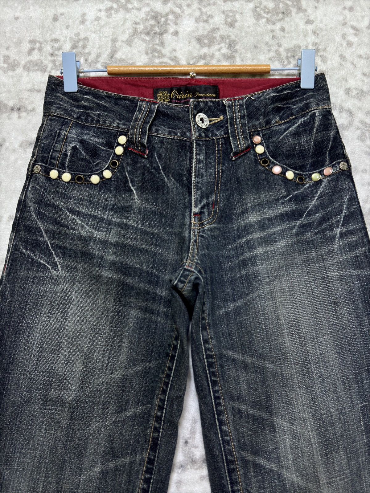Hysteric Glamour Flare Oririn Studded Wide Leg Jeans Claw Mark Whiskers Size US 27 - 3 Thumbnail