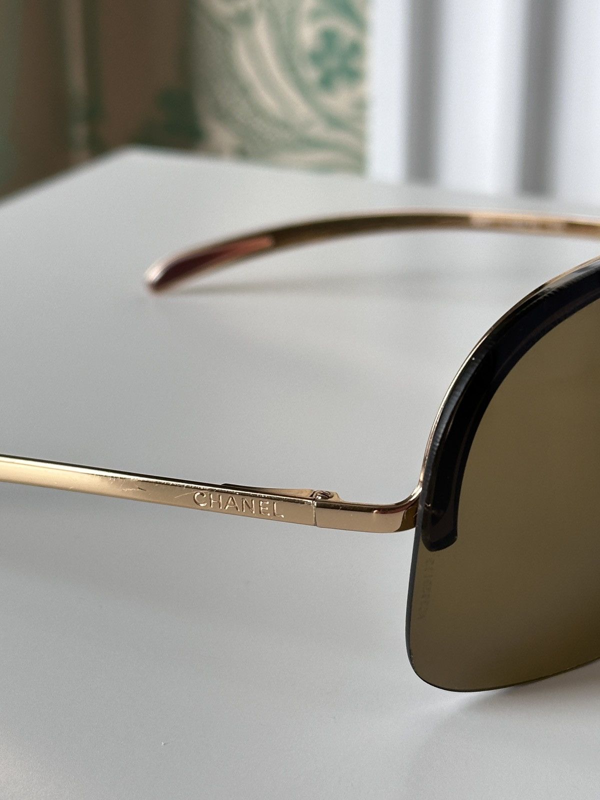 Chanel CHANEL Shield Mask Rimless Brown Gold Sunglasses 6007 Y2K Size ONE SIZE - 5 Thumbnail