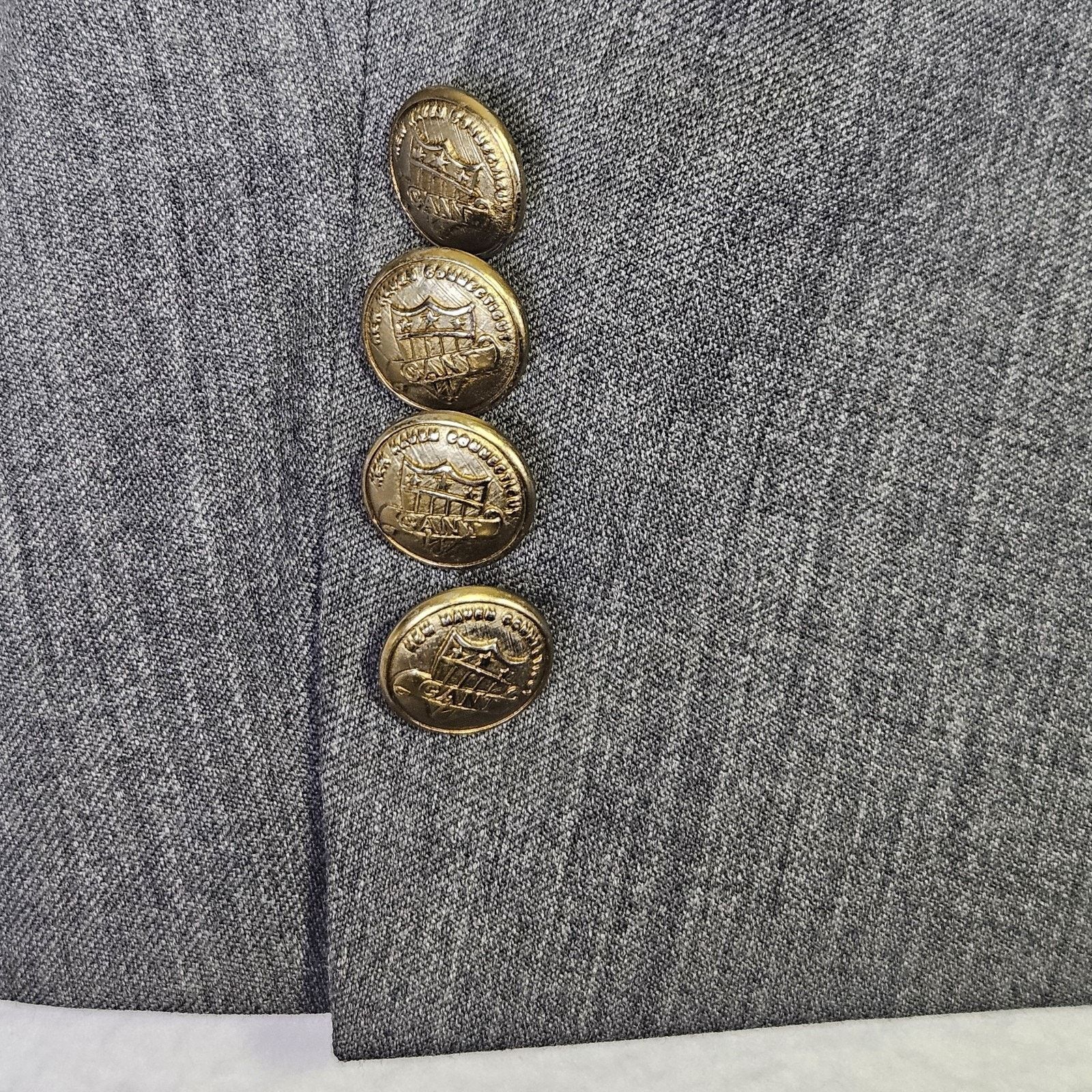 Gant Gant Downtown Jacket Blazer Gold Crest Button Gray Wool Suit Size 42R - 6 Thumbnail