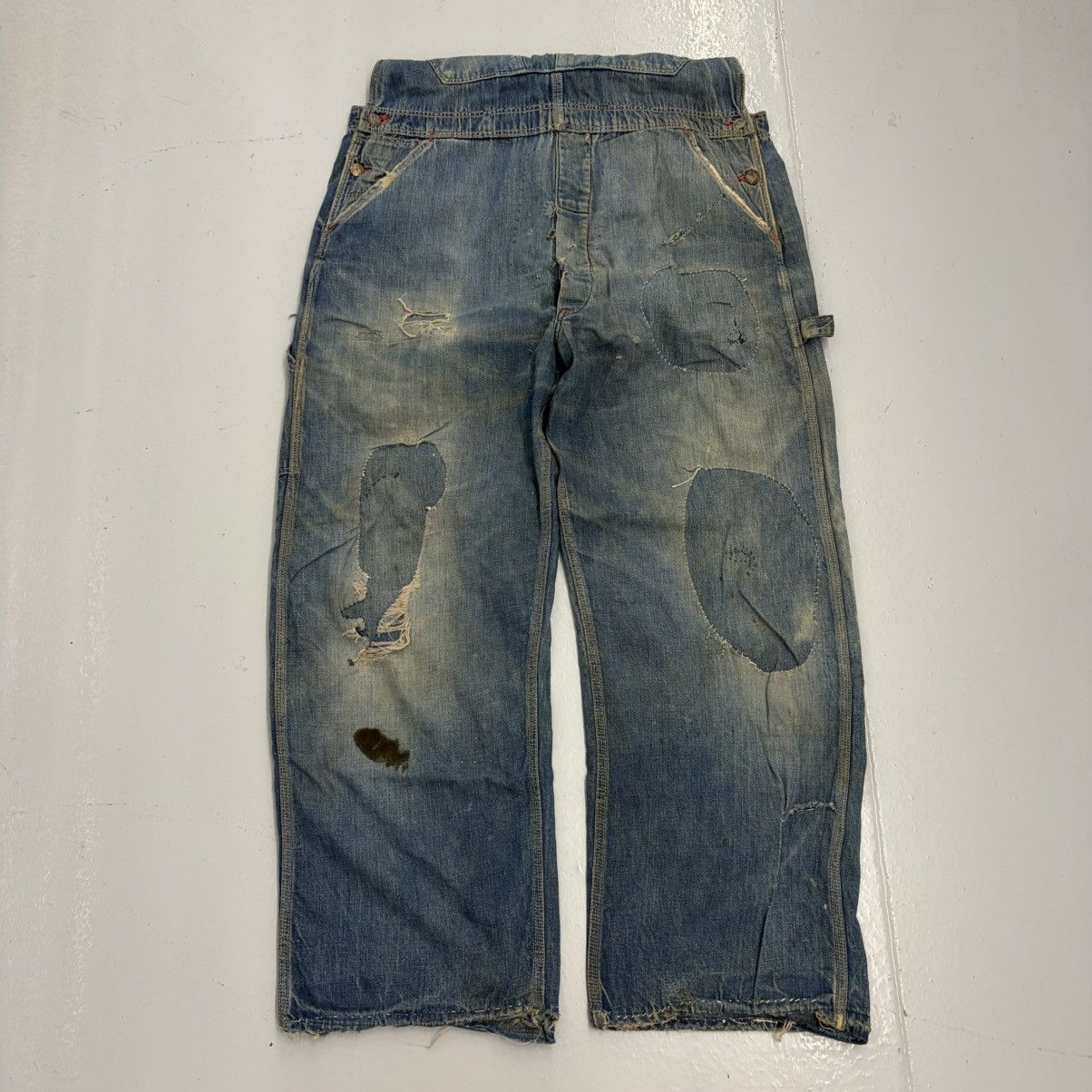 Other Vintage 50s N&W Blue Denim Distressed Overalls 38x28 Size US 38 / EU 54 - 3 Thumbnail