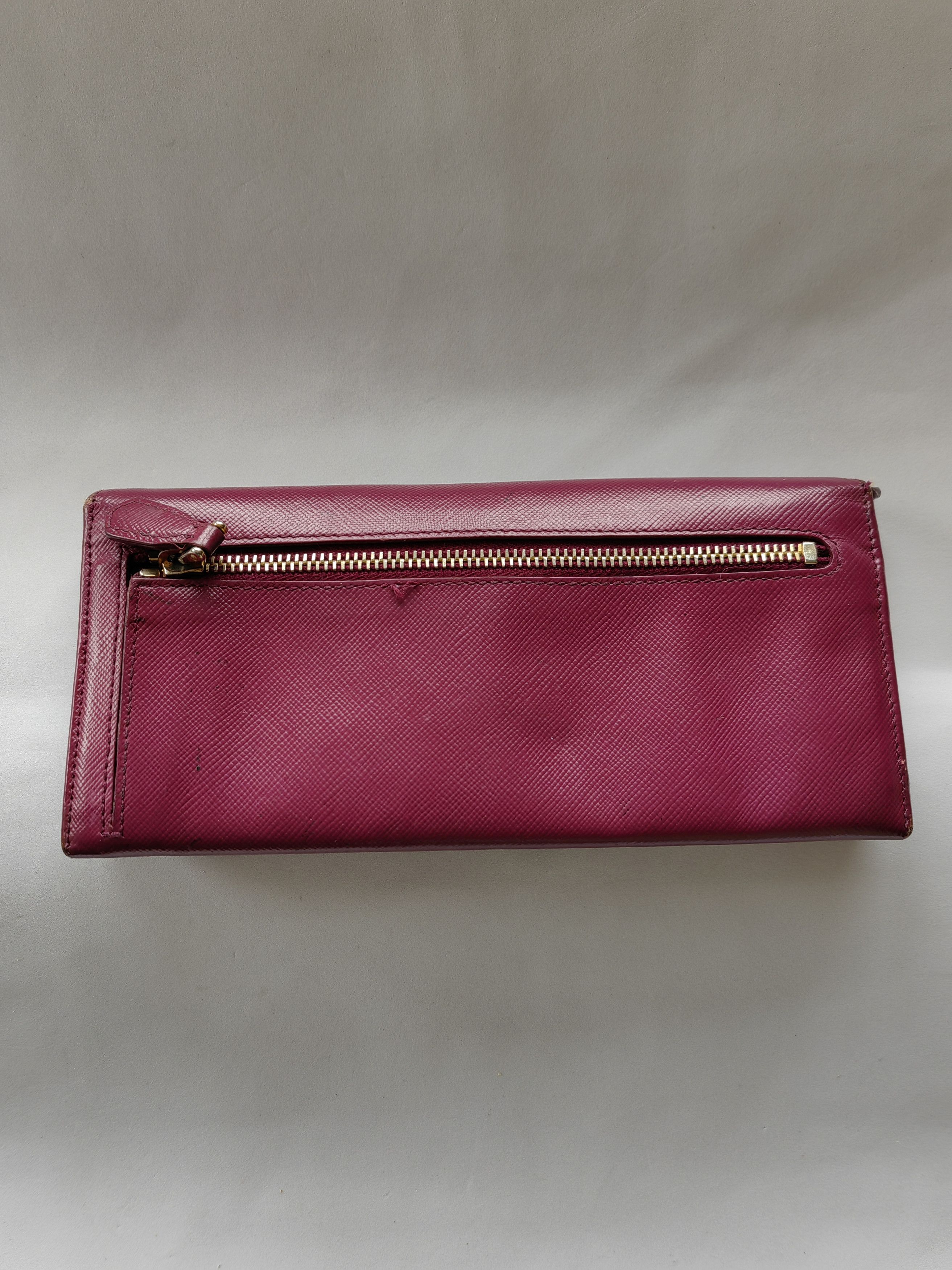 Prada Authentic Prada Wallet Saffiano Long Logo Magenta Size ONE SIZE - 5 Thumbnail
