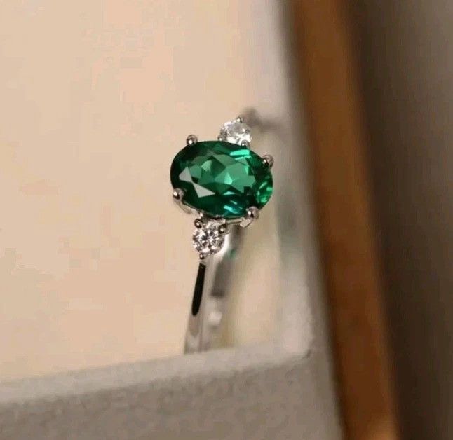 Other Emerald Ring May Birthstone Gemstone Silver Ring Size 8 Size ONE SIZE - 2 Thumbnail