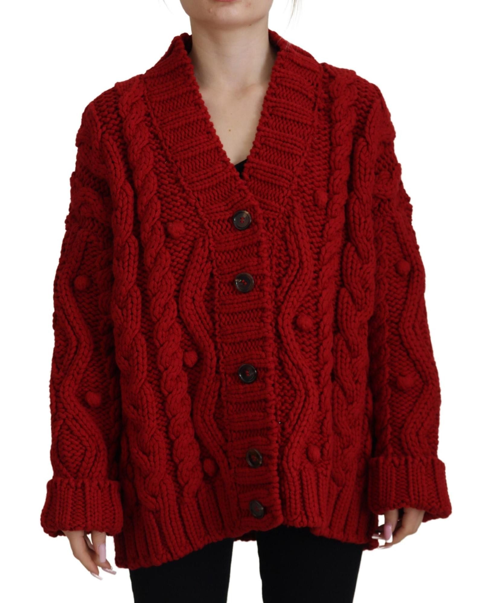 image of Dolce Gabbana Soft Wool Button Down Cardigan in Red, Women's (Size XS)