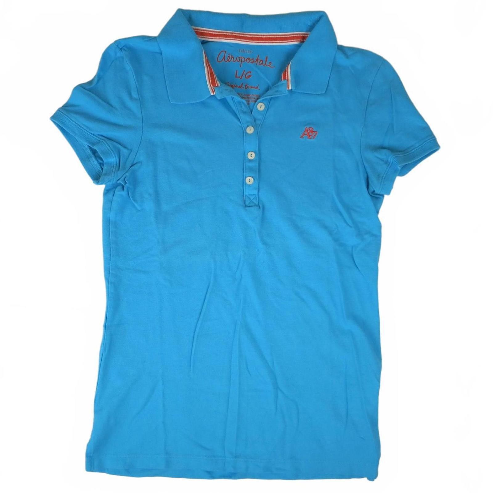 Aeropostale Women's L Aeropostale Blue Stretch Polo Shirt Size L / US 10 / IT 46 - 1 Thumbnail