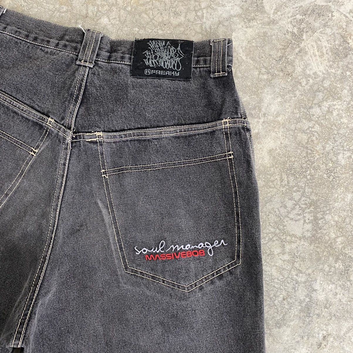 JNCO Vintage Freaky Massivebob Faded Grey Baggy Denim Jeans Size US 29 - 19 Thumbnail