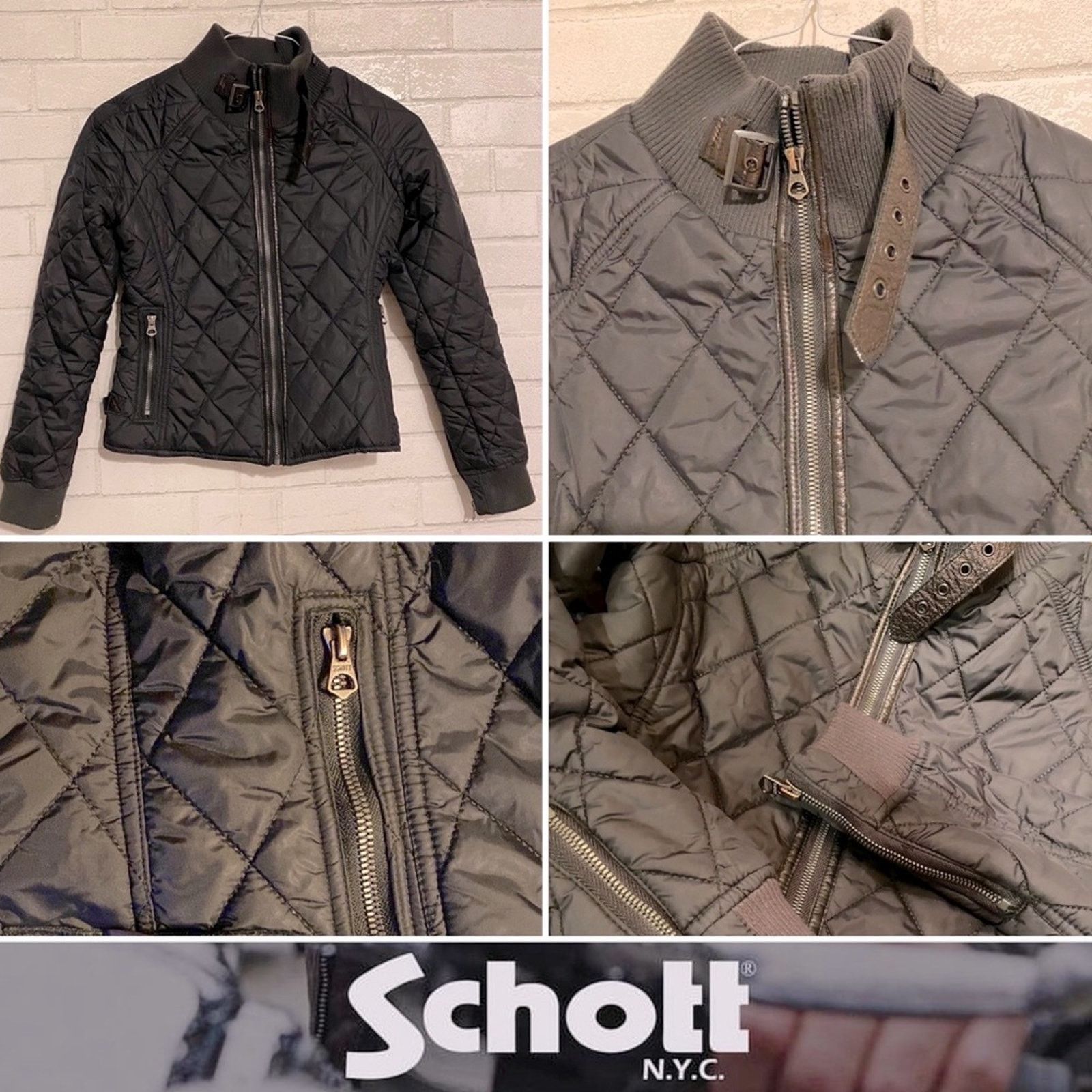 Schott Schott NYC Women’s XS Blk Quilted Nylon Leather Moto Jacket Size XS / US 0-2 / IT 36-38 - 1 Thumbnail