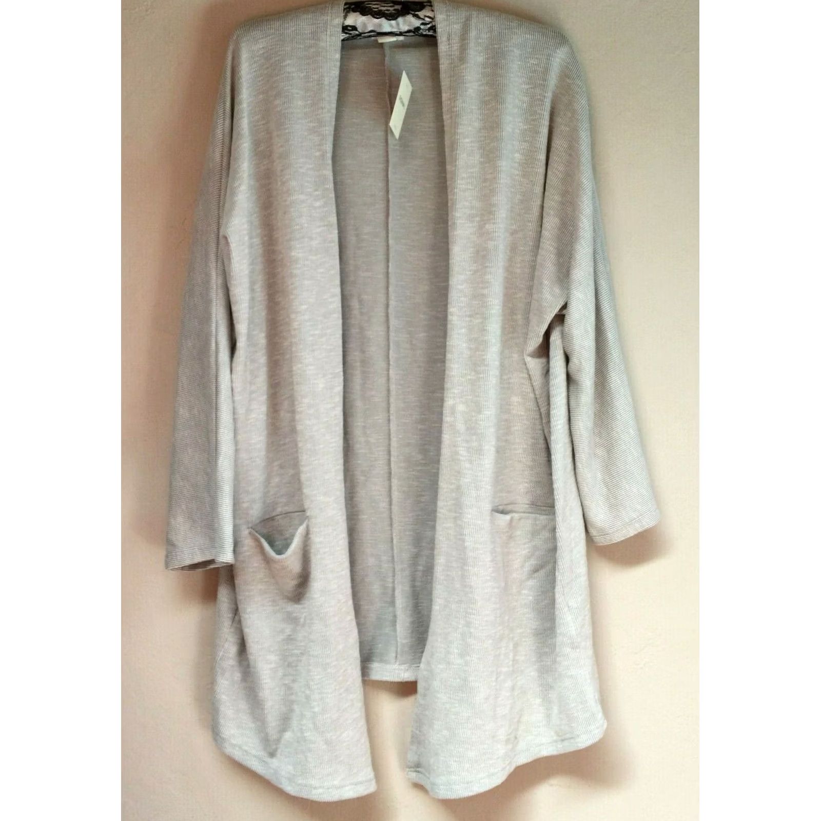 DONNI. Donni Women's Open Front Ribbed Knit Cardigan Duster Gray One Size Lightweight Casual Knit Shirt Size ONE SIZE - 2 Thumbnail