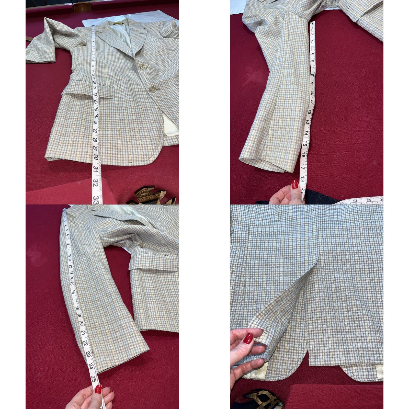 Vintage VINTAGE Johnny Carson Blazer 41R Tan Brown Blue Plaid Wool Blend Single-Breasted 2 Button Notch Lapel Men’s Jacket, 70s 80s 90s Size 42R - 9 Thumbnail