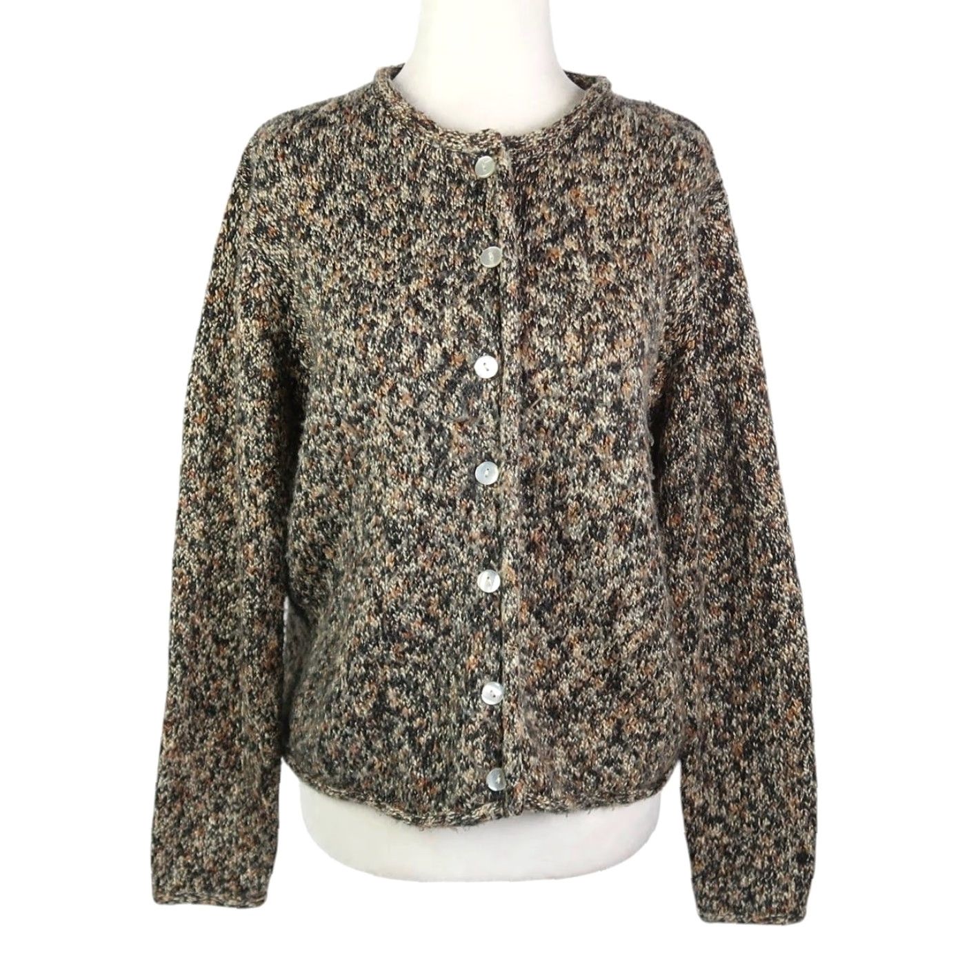 Vintage VINTAGE Christopher & Banks Cardigan Sweater Women 90s Black Brown Marled Knit Long Sleeve S Size S / US 4 / IT 40 - 2 Thumbnail