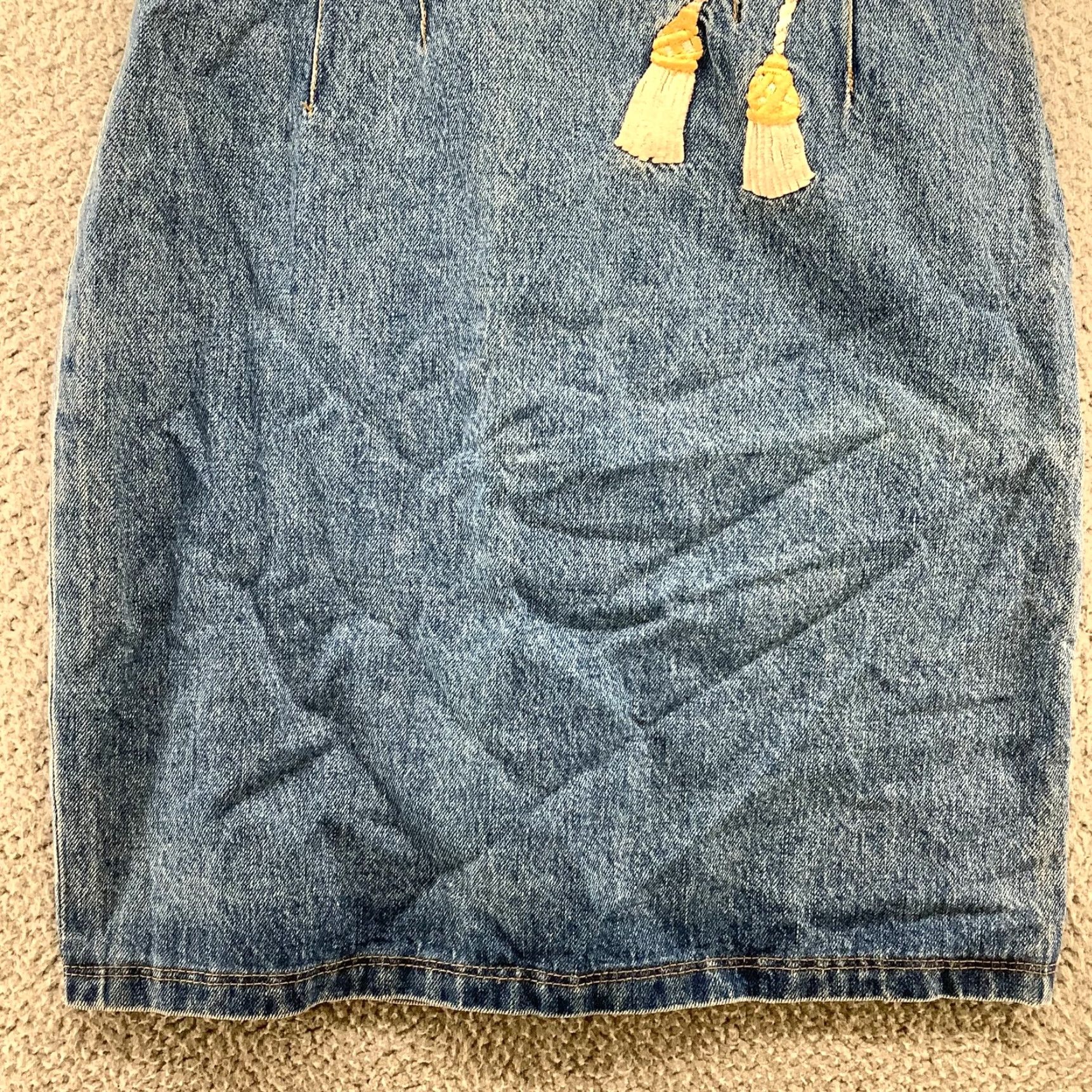 Denime VINTAGE Dagmar Ertinger Jean Pencil Skirt Size 27 or 4 Tassel Embroidered Denim Shirt? Size 27" / US 4 / IT 40 - 4 Thumbnail
