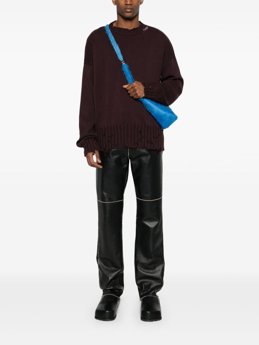 Marni o1w1db11025 Distressed Cotton Jumper in Brown Size US M / EU 48-50 / 2 - 5 Thumbnail