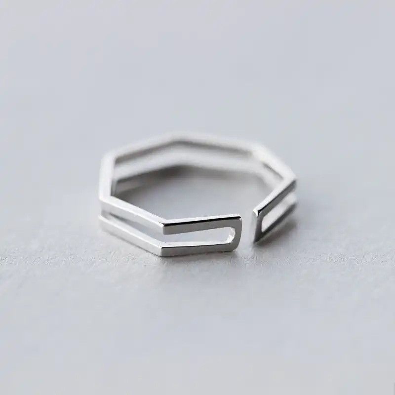 Handmade × Jewelry Abstract Ring Angles Silver Modern Punk Art Psychedelic Size ONE SIZE - 1 Thumbnail