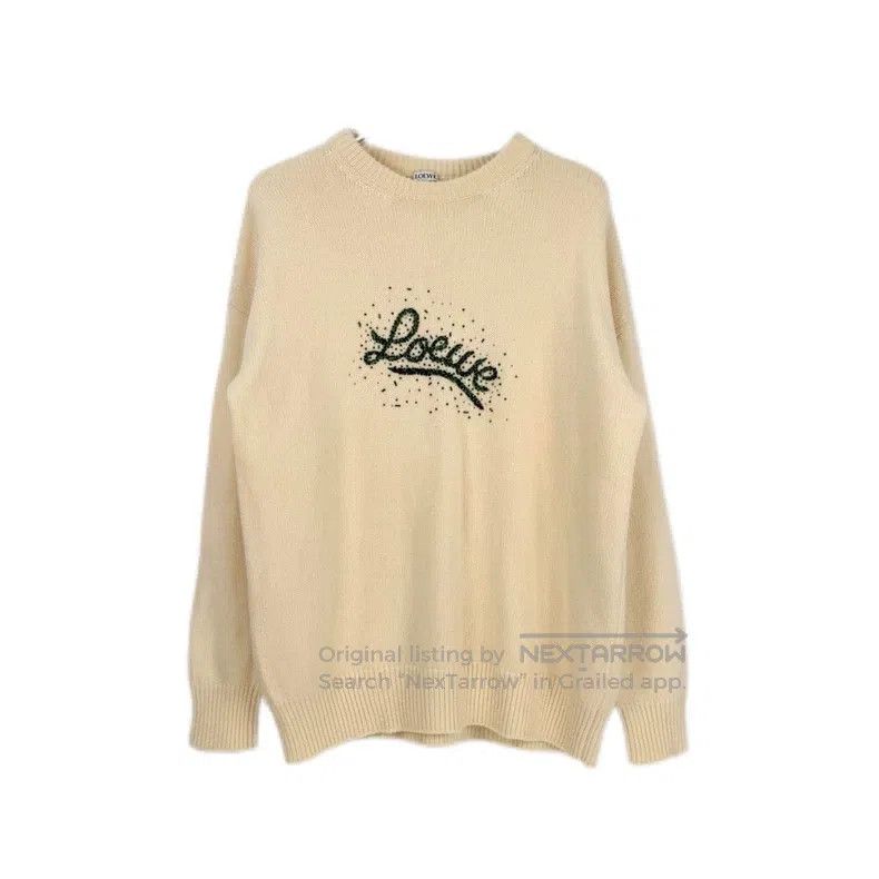 Loewe Loewe Cream-white and green beaded logo wool sweater Size S / US 4 / IT 40 - 1 Thumbnail