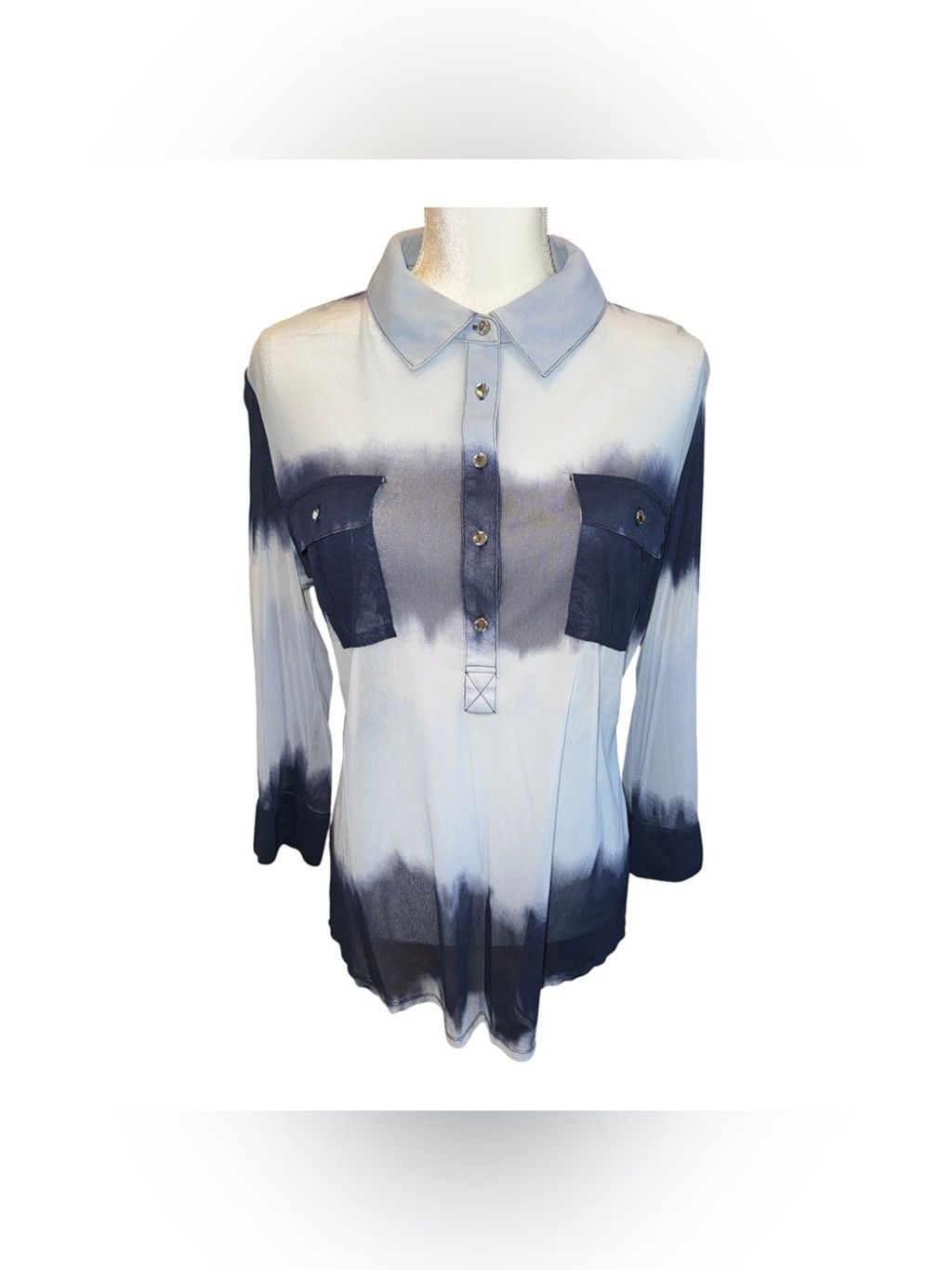 I.N.C Women's Button-up Shirt with a Bold Navy and White ombré pat Size XL / US 12-14 / IT 48-50 - 1 Thumbnail