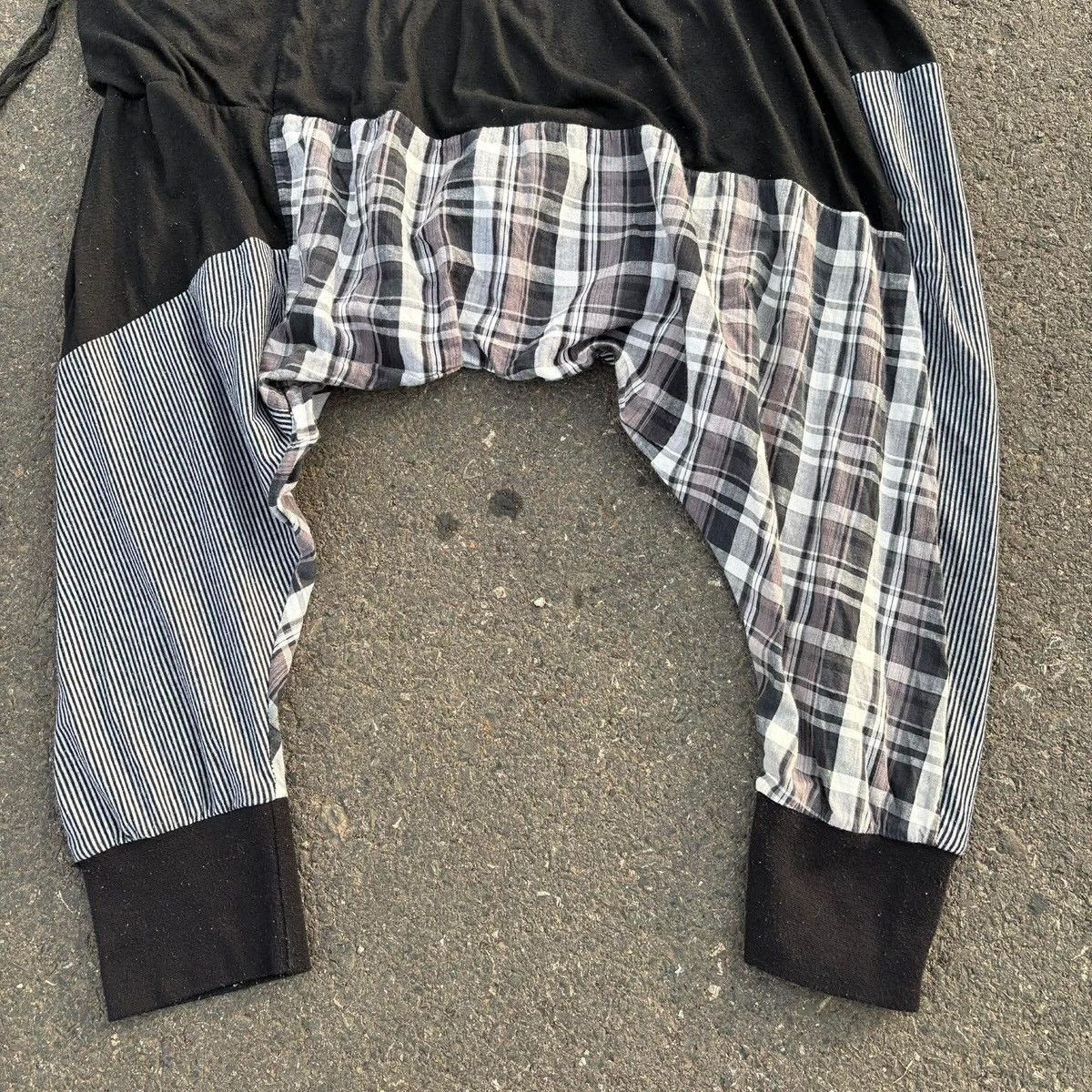 Japanese Brand LONGDENG Patchwork Drop Crotch Pants Plaid Stripe Size US 30 / EU 46 - 4 Thumbnail