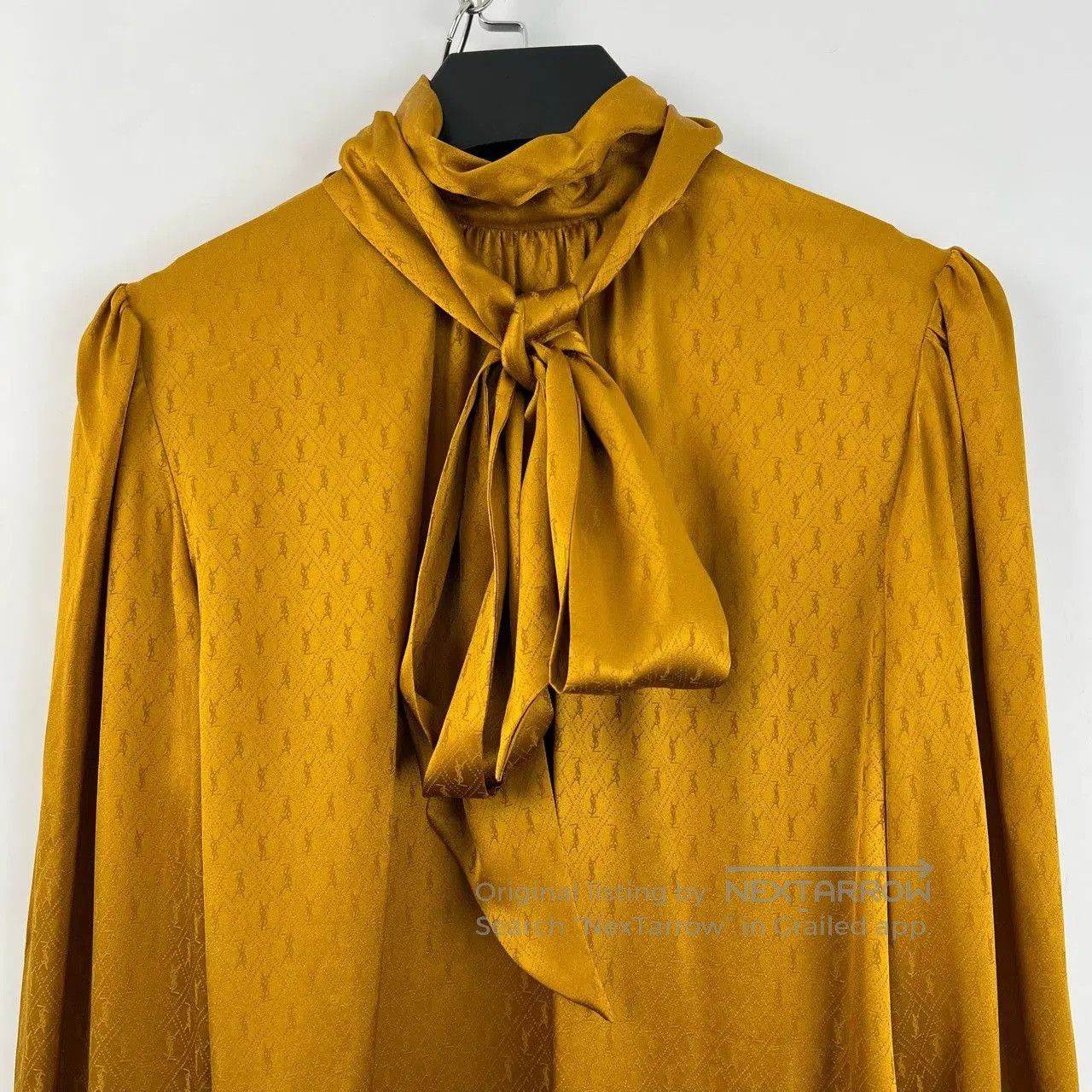 Saint Laurent Paris Saint Laurent Yellow Silk Bow Neck Blouse. Size XXS / US 00 / IT 34 - 4 Thumbnail