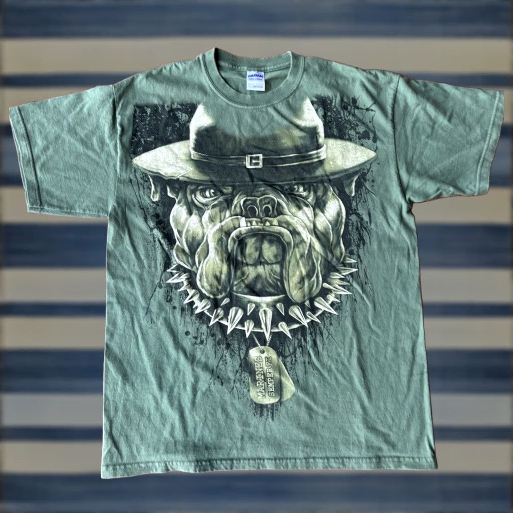 Gildan VINTAGE Marine Corps Bulldog Bug Face AOP T-Shirt Large Gildan Heavy Cotton Graphic Tee Men USMC Semper Fi Size US L / EU 52-54 / 3 - 1 Thumbnail