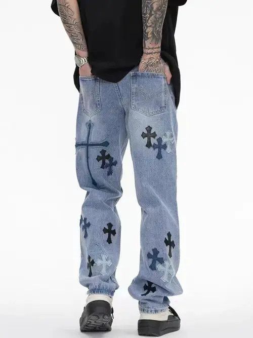 Japanese Brand × Jean Vintage Cross High Street Wash Distressed Straight Jeans Size US 32 / EU 48 - 4 Thumbnail