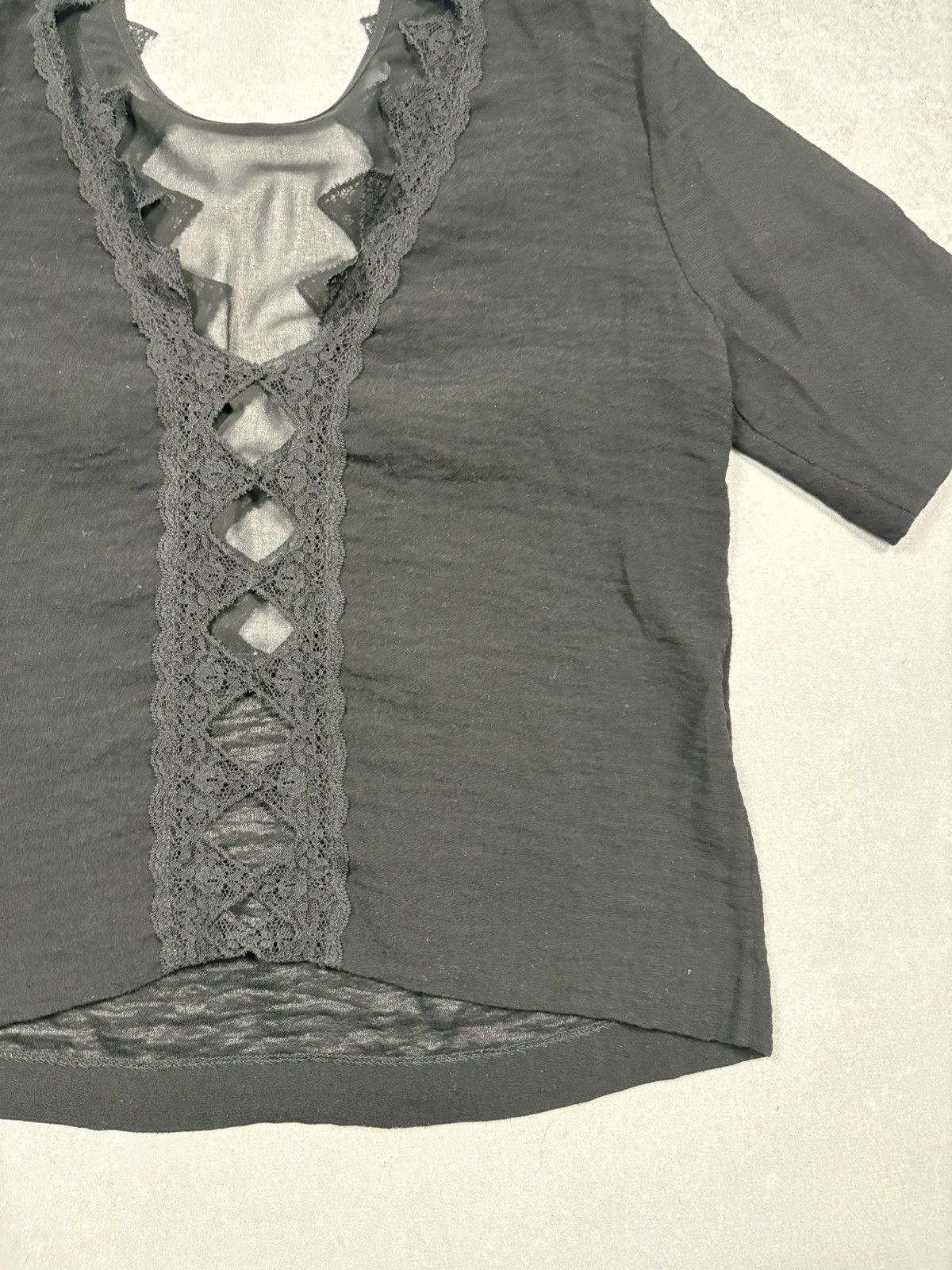 Sandro Sandro Paris Black Lace Sheer Blouse Top Short Sleeve Size M Size M / US 6-8 / IT 42-44 - 12 Thumbnail