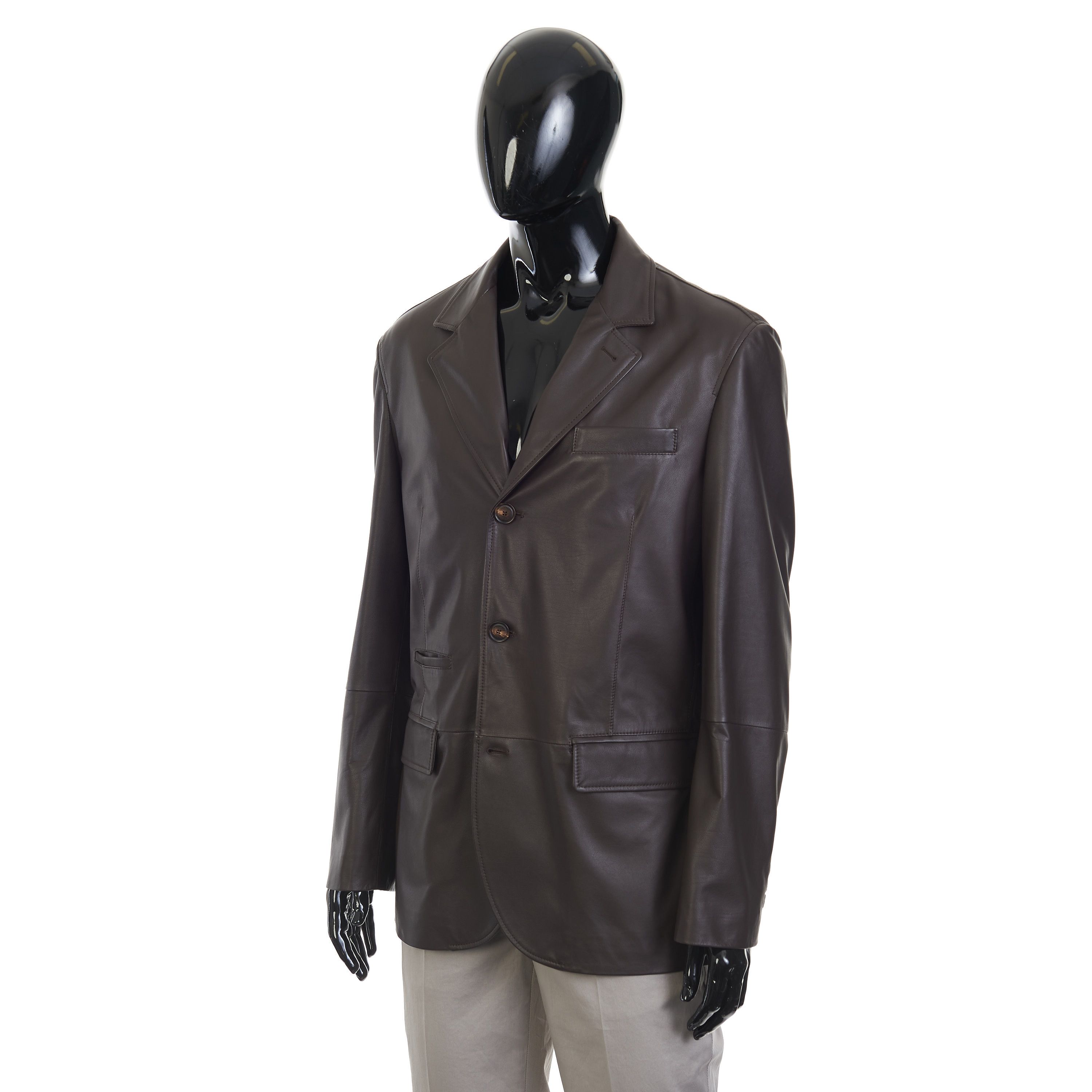 Brown Calfskin Leather Blazer Jacket Size L