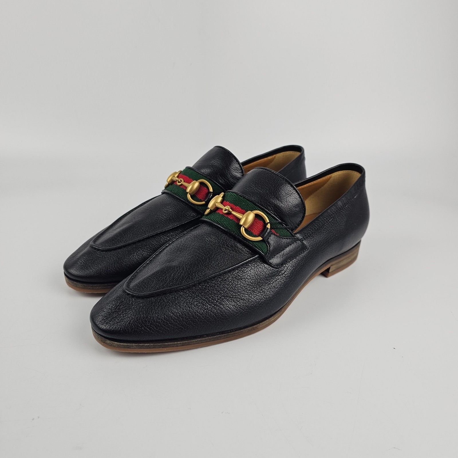 GUCCI Men's Black Leather With Horsebit And Web Loafers New