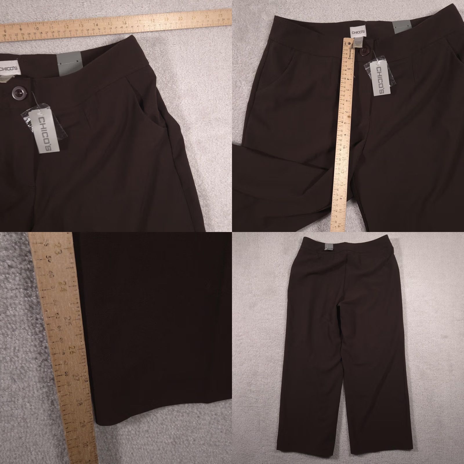 Vintage Chico's Dress Pants Womens 3 Short Brown Twill Stretch Relaxed Crop Flat Front Zip Hem Pockets Womens 3 Short Brown Size 26" / US 2 / IT 38 - 8 Thumbnail