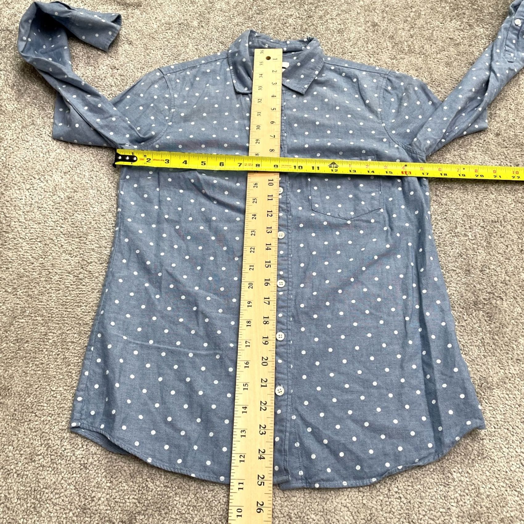 J.Crew J.CREW Womens Chambray Popover Shirt 00 Blue White Polka Dot Cotton Top Casual Workwear Classic Size XXS / US 00 / IT 34 - 6 Thumbnail