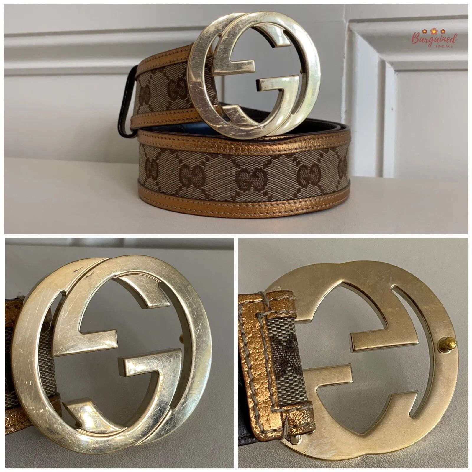 Gucci Gucci Monogram Canvas Leather Interlocking G Buckle Belt Size 28 - 5 Thumbnail