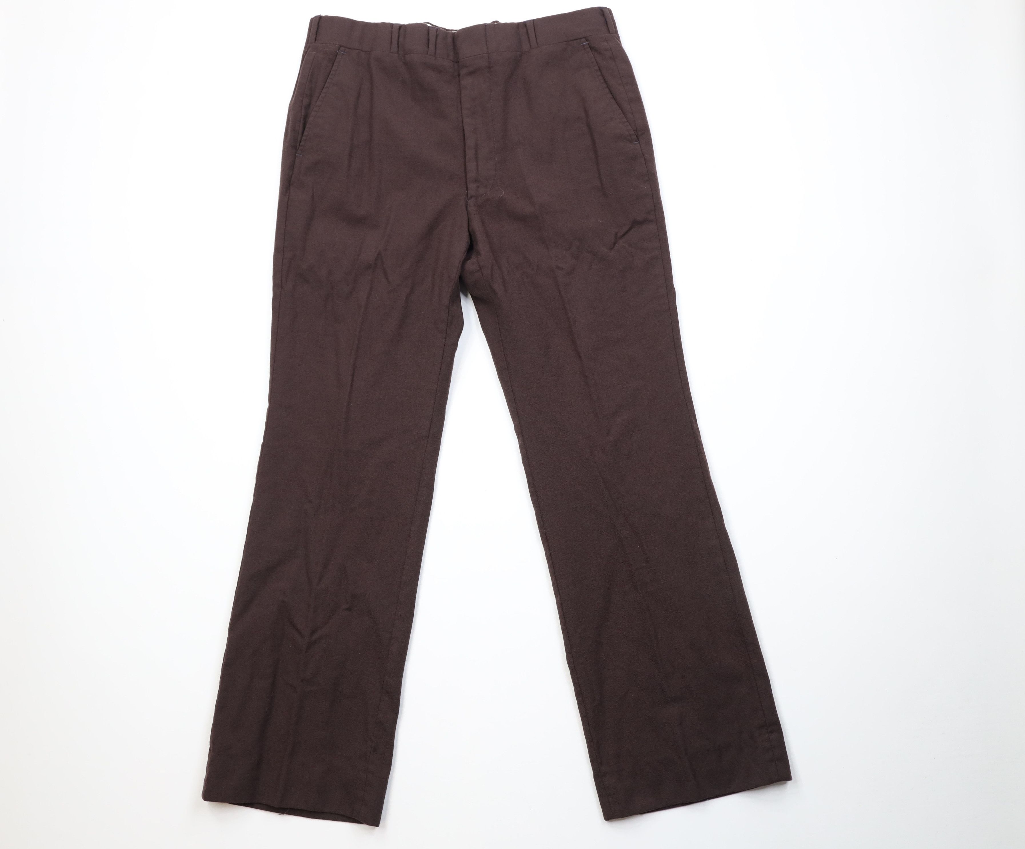 Vintage Vintage 70s Streetwear Wool Wide Leg Chino Pants Brown USA Size US 34 / EU 50 - 1 Thumbnail