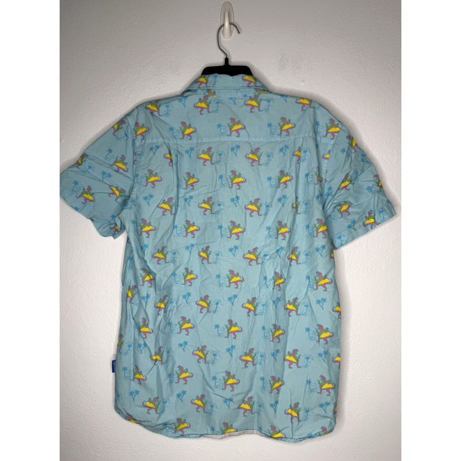 Vintage Tipsy Elves Dinosaur Tacos Mens Medium Blue Short Sleeve Button Down Shirt Size US M / EU 48-50 / 2 - 2 Thumbnail