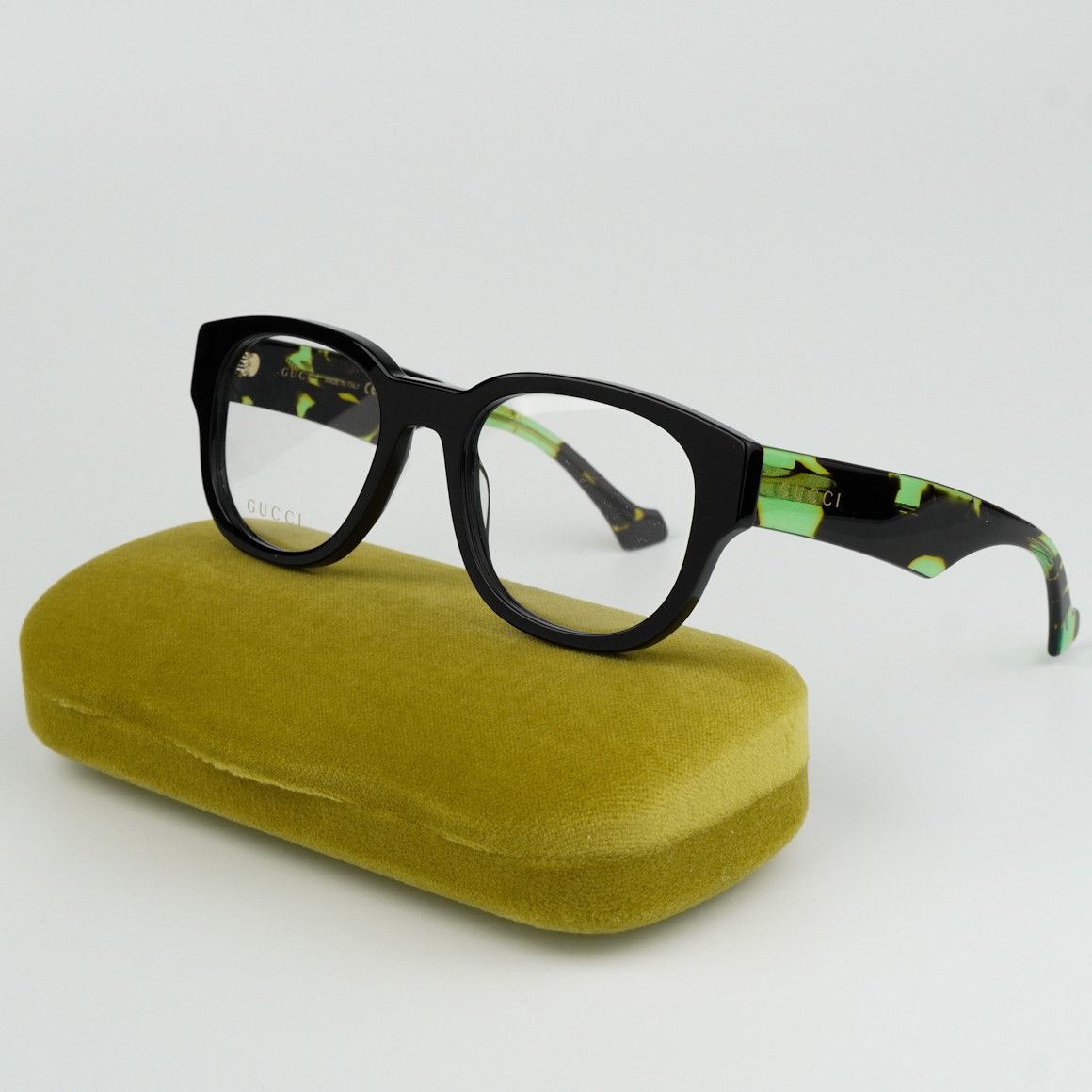 image of New Gucci Gg1429O 003 Square Men Eyeglasses GG 1429O in Black Green Havana/Demo