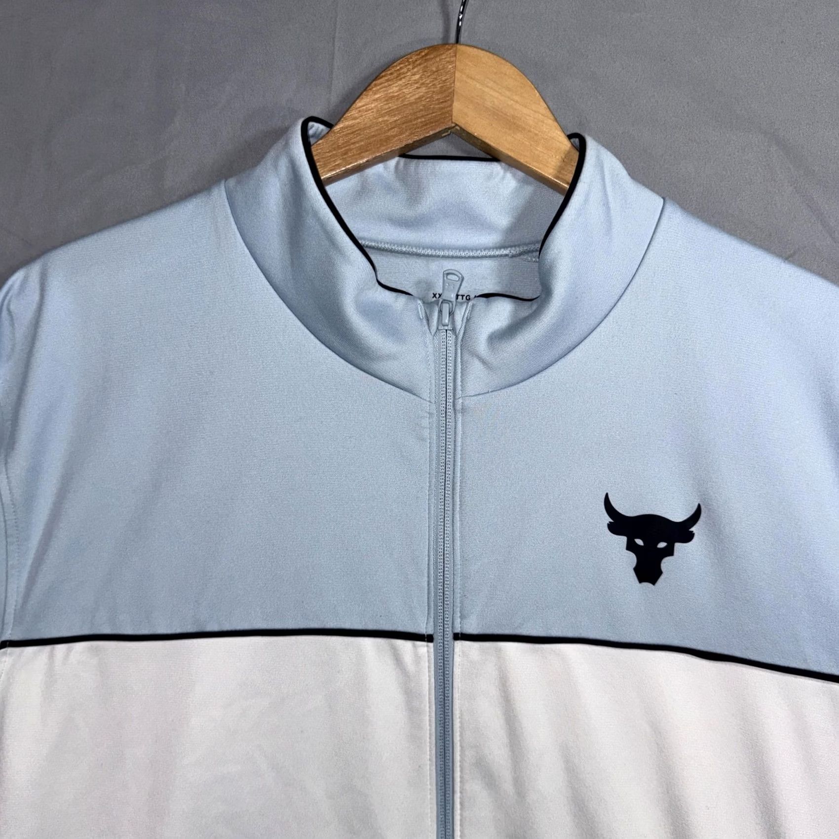 Under Armour Under Armour Project Rock Track Jacket Mens 2XL Blue White Full Zip Colorblock Jacket Pockets Size US XXL / EU 58 / 5 - 3 Thumbnail