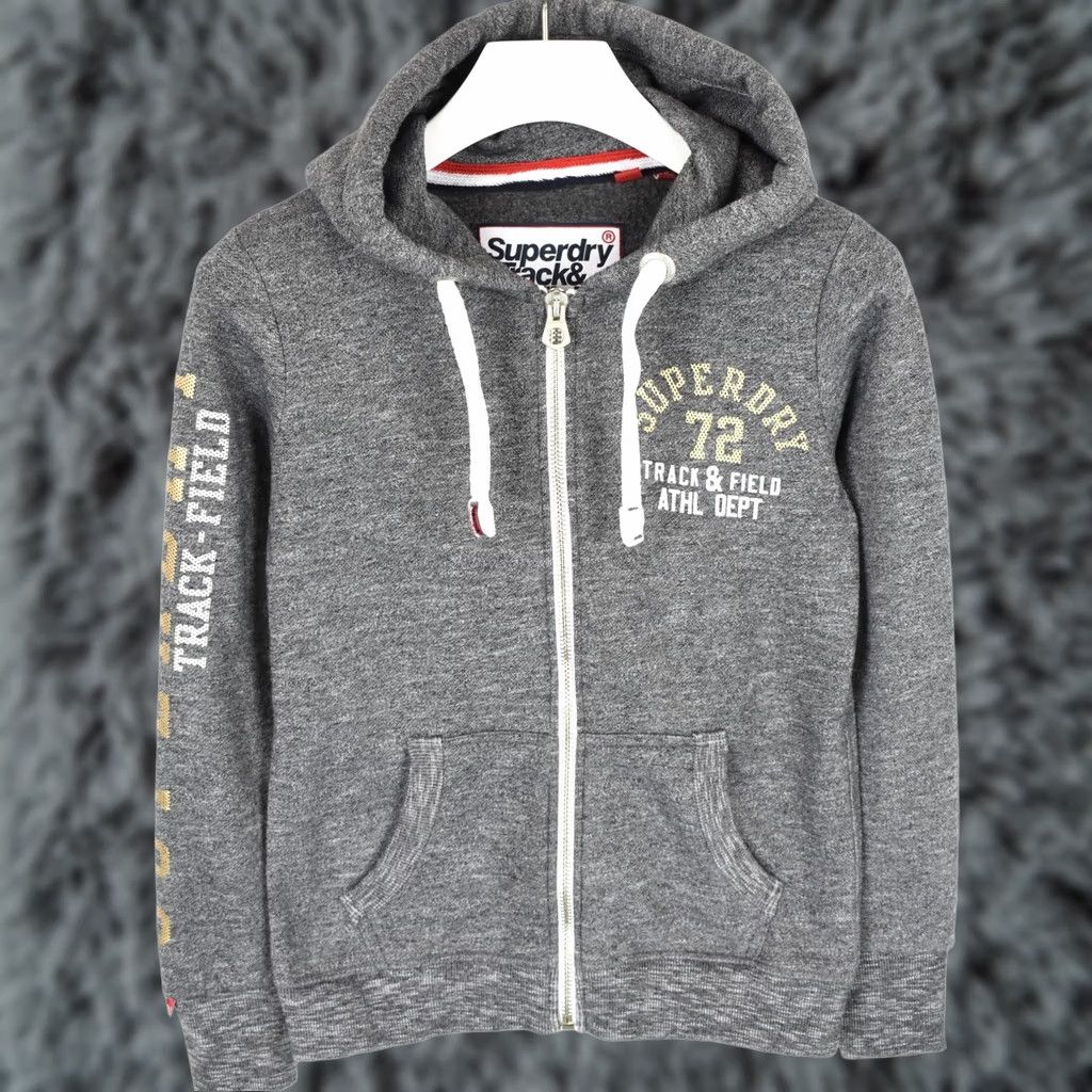 Superdry Superdry Track&Field Hoodie Women UK 12 Patterned Grey Full Zip Shirt Boys Mens Girls Size XL / US 12-14 / IT 48-50 - 1 Thumbnail