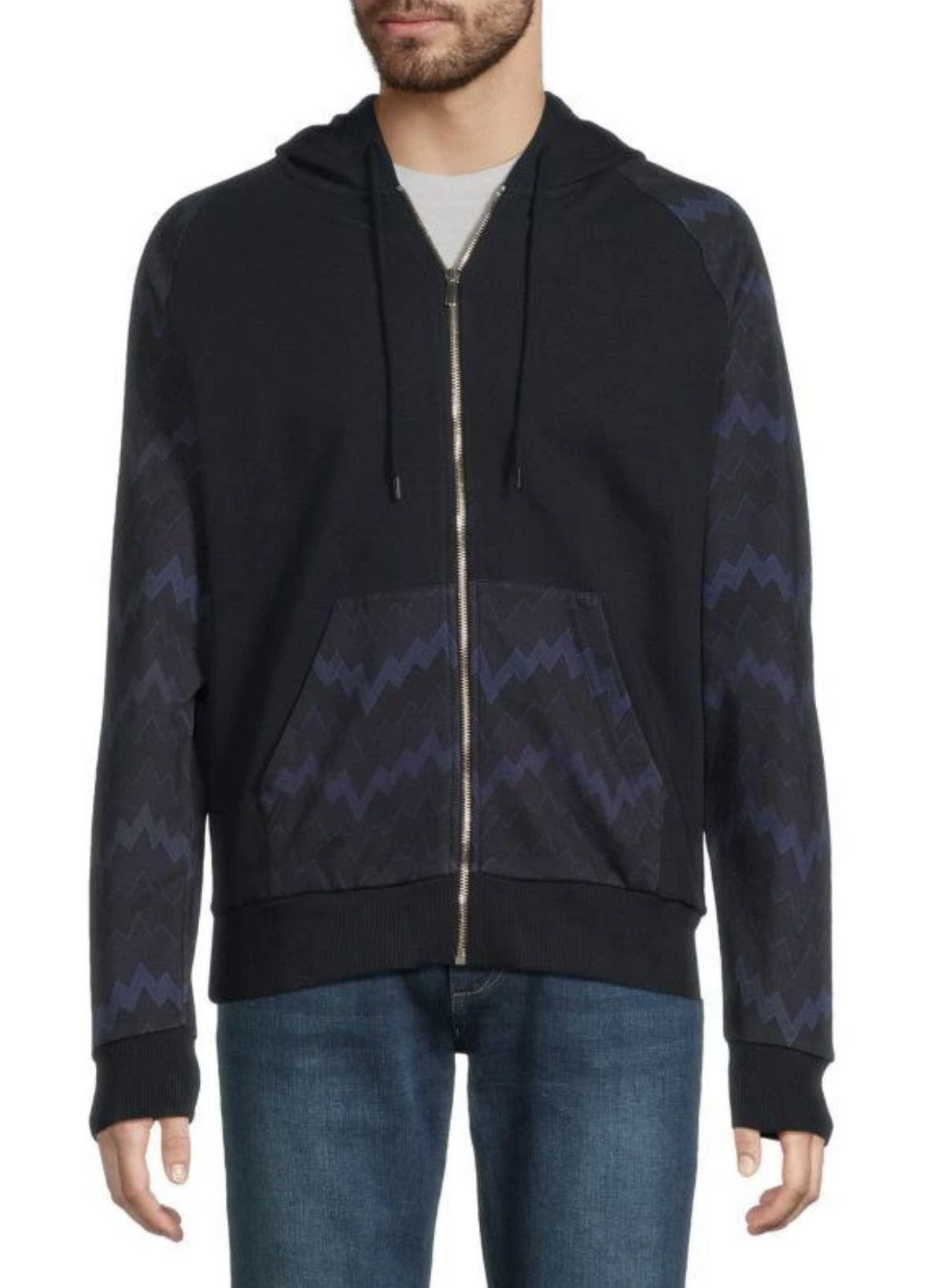 Missoni Missoni Men's Zig Zag Pattern Zip Hoodie Navy Blue X-Large Size US XL / EU 56 / 4 - 1 Thumbnail