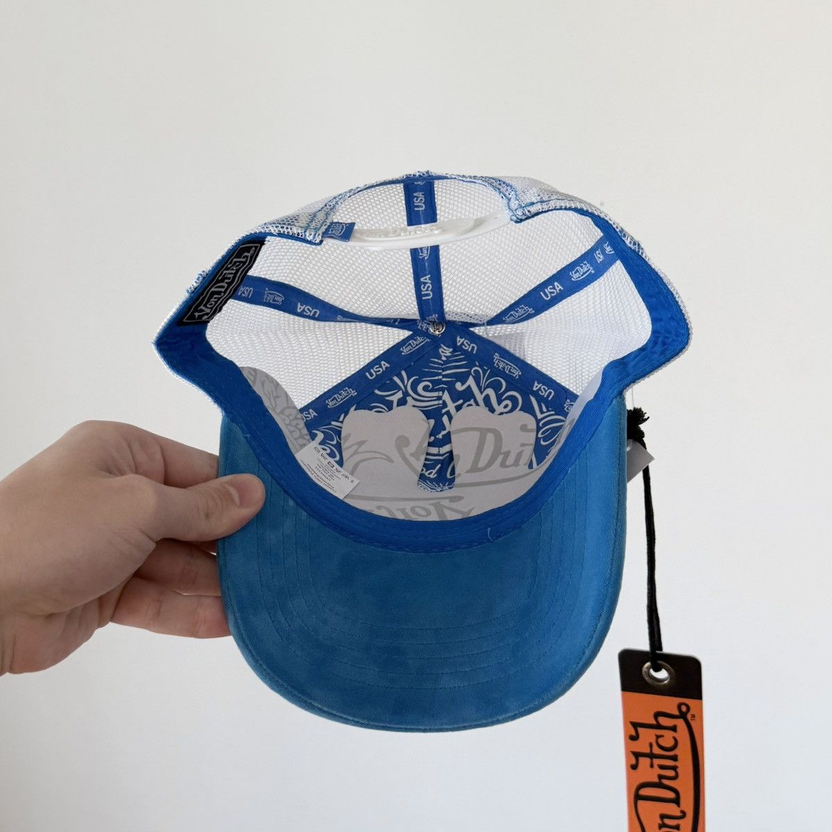 NWT Von Dutch Crushed Velvet Trucker Hat Baby Blue Y2K Vtg
