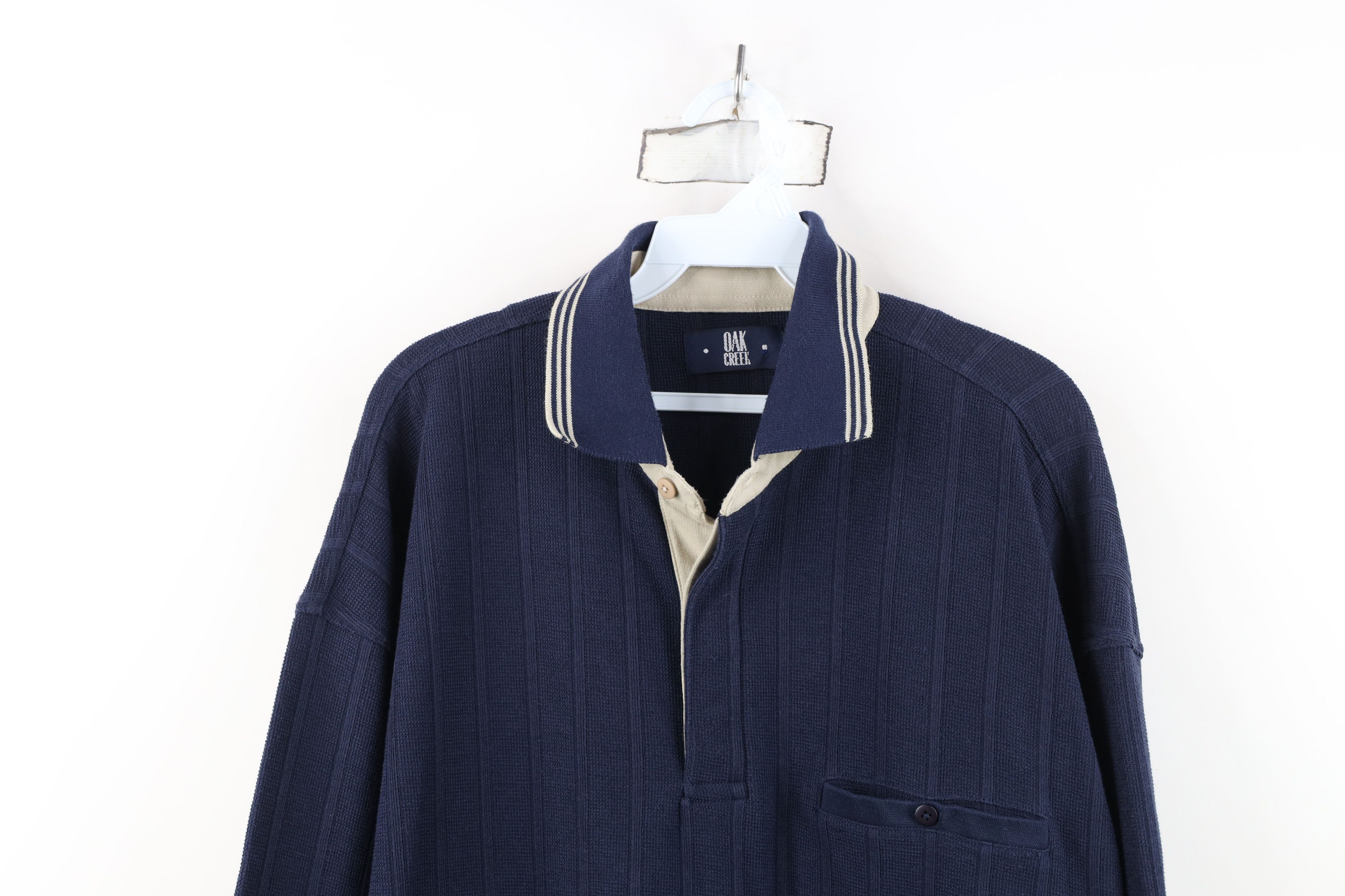 Vintage Vintage 90s Streetwear Waffle Knit Long Sleeve Polo Blue Size US L / EU 52-54 / 3 - 2 Thumbnail