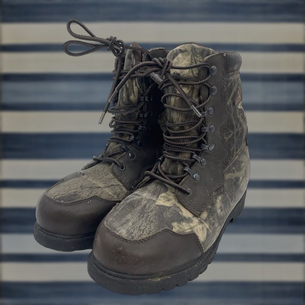 Vintage ROCKY THINSULATE Boots Mens 6 Camouflage Hunting Hiking Workwear Lace Up Mid-Calf Brown Leather Upper Synthetic Size US 6 / EU 39 - 1 Thumbnail