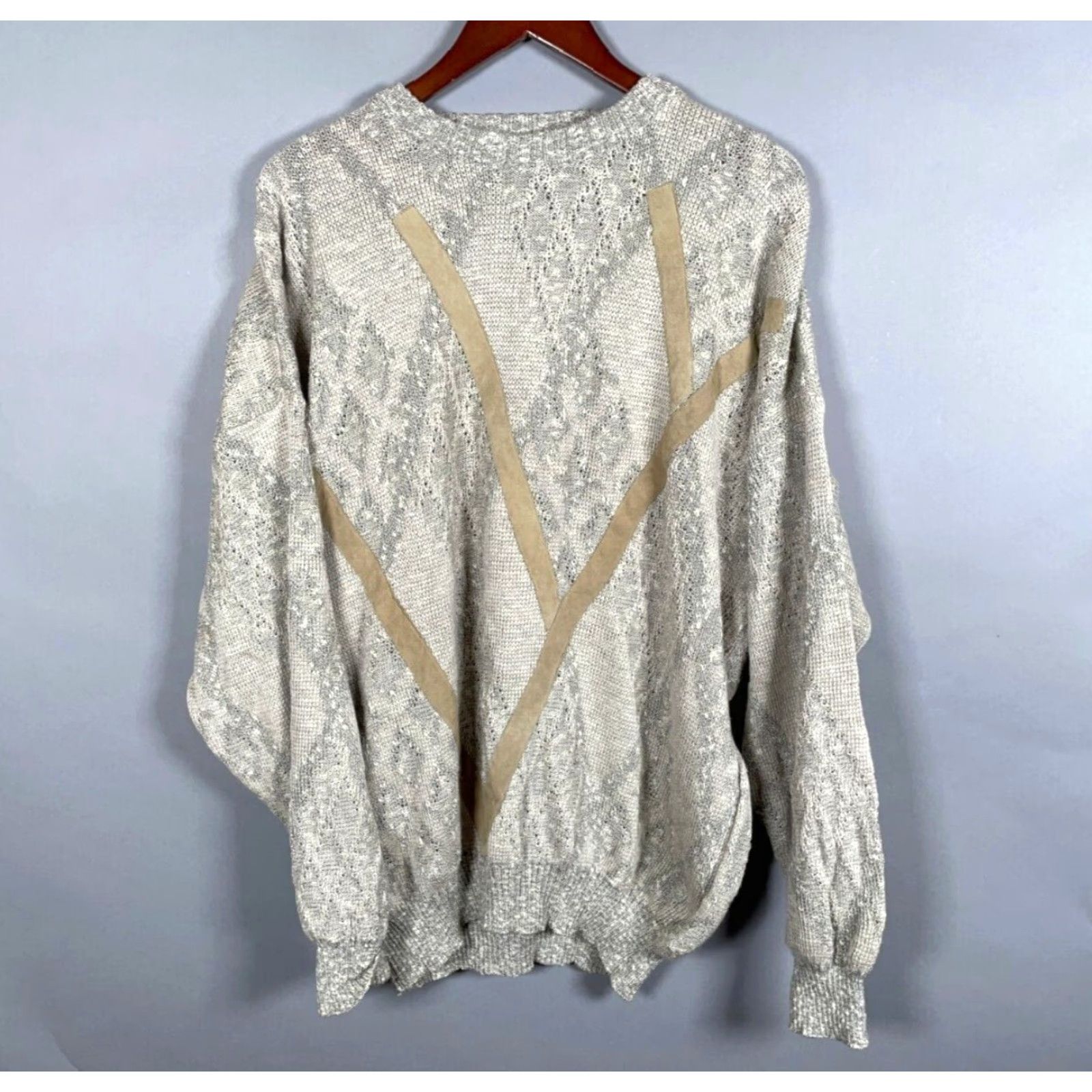 Vintage VINTAGE Bachrach Chunky-Knit Sweater Adult XL Beige Check Pattern Preppy Mens Size US XL / EU 56 / 4 - 2 Thumbnail