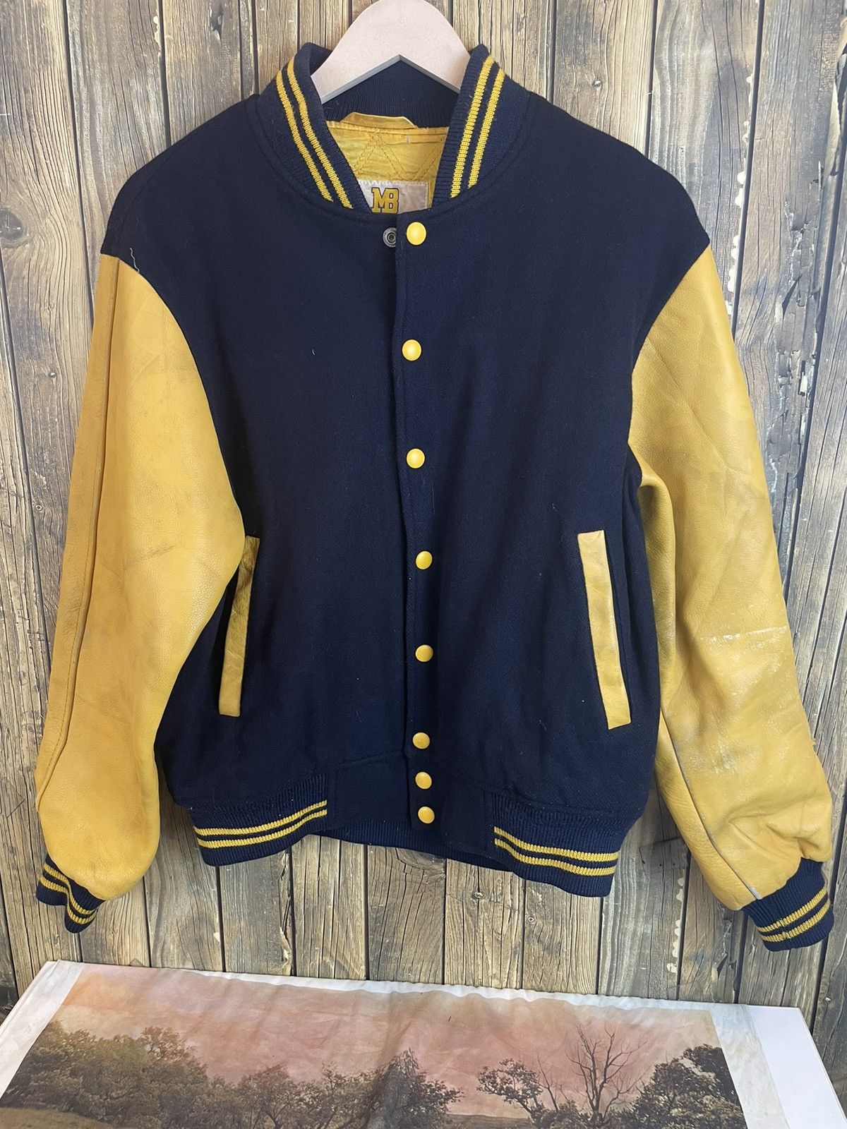 Macbeth × Vintage Vintage Macbeth Varsity sleeve leather Jacket Yellow Size US M / EU 48-50 / 2 - 1 Thumbnail