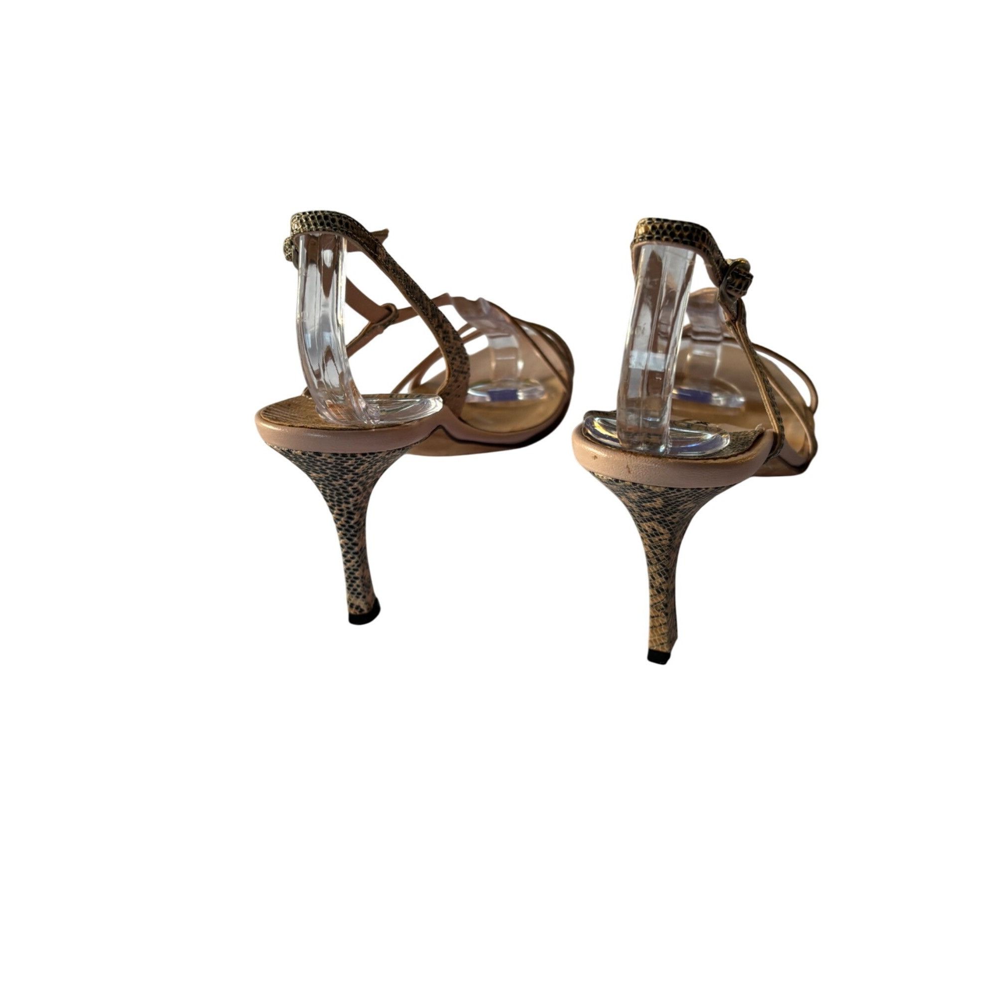 Manolo Blahnik Manolo Blahnik ream & Black Snakeskin Strappy Heels Women's Size US 5 / IT 35 - 2 Thumbnail