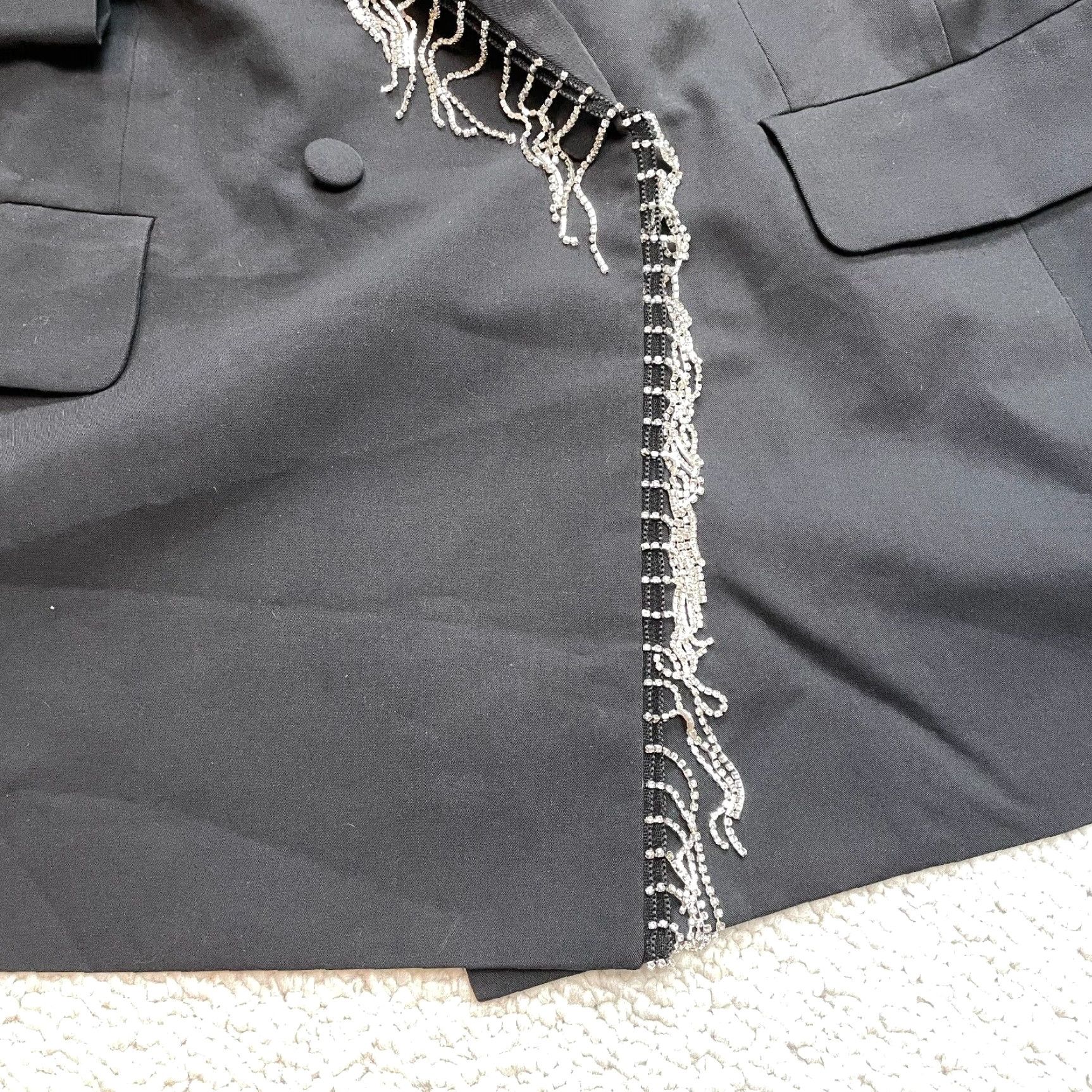Vintage Eloquii Blazer Jacket Womens 22 Plus Size Black Beaded Fringe Pockets New Vintage: No Size 3XL / US 20-22 - 2 Thumbnail