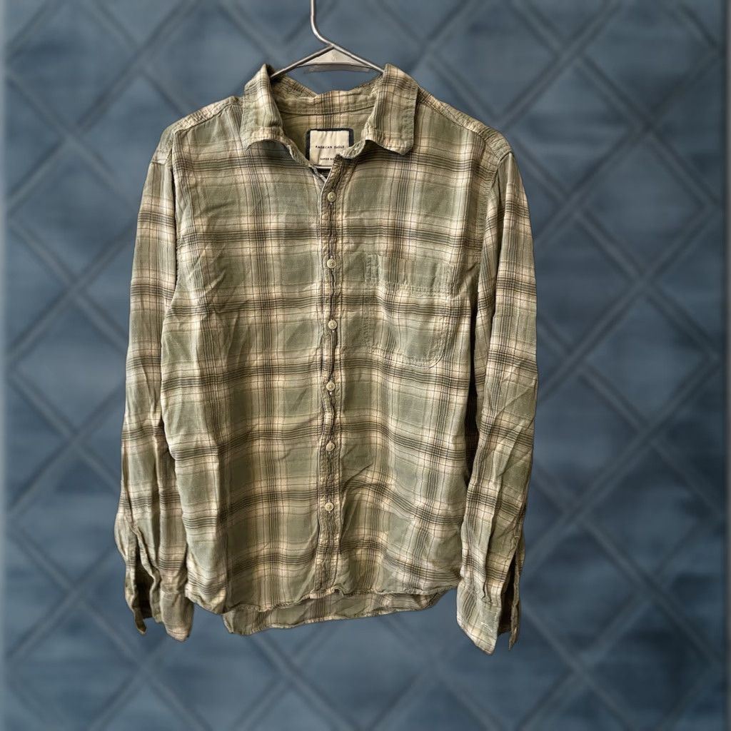 Vintage American Eagle Shirt Mens M Green Plaid Flannel Button-Up Super Soft 3-Button Closure Collar Size US M / EU 48-50 / 2 - 1 Thumbnail