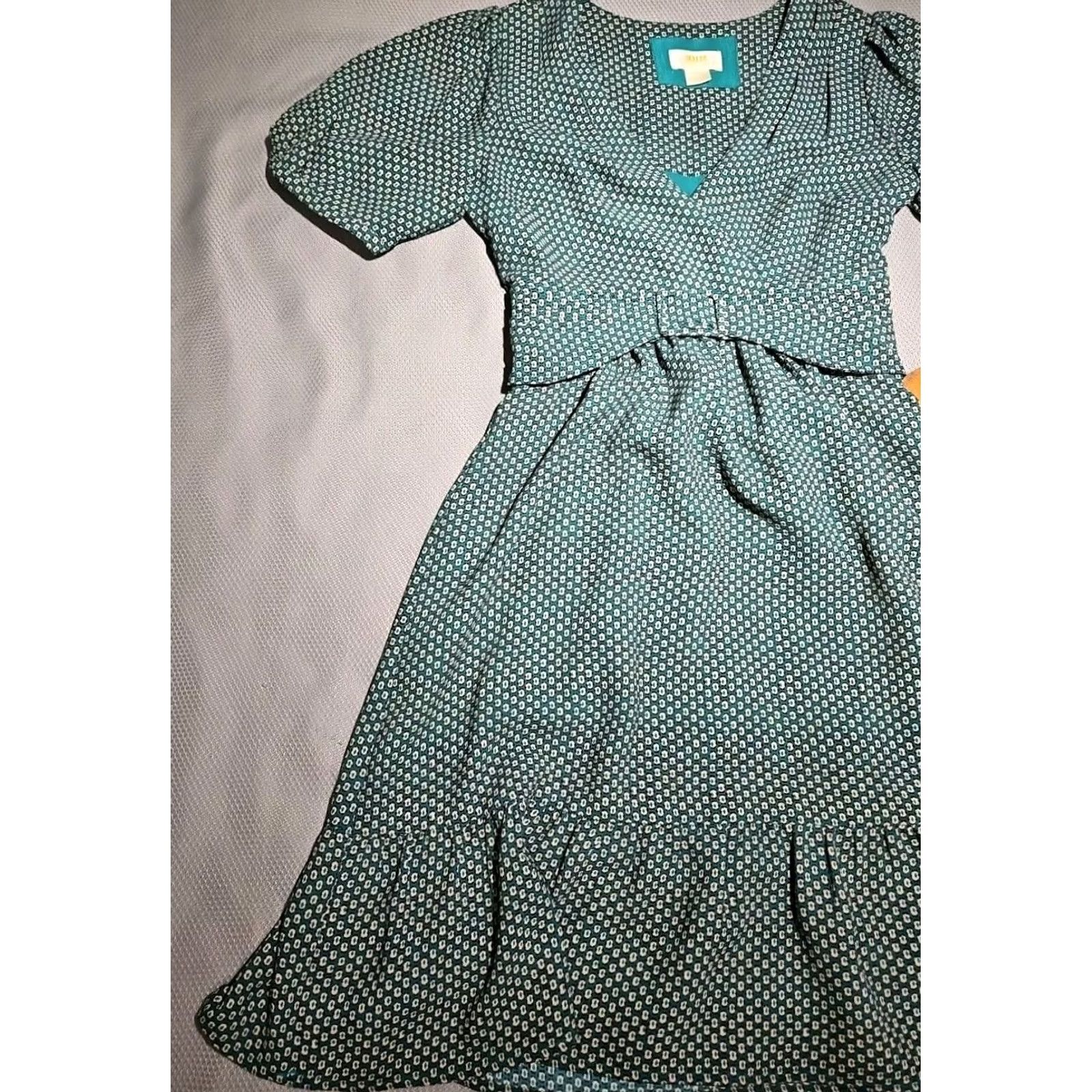 Vintage Maeve Dress Turquoise Green Floral Belted A-Line Short Sleeve V-Neck 2 Purple? Size XS / US 0-2 / IT 36-38 - 3 Thumbnail