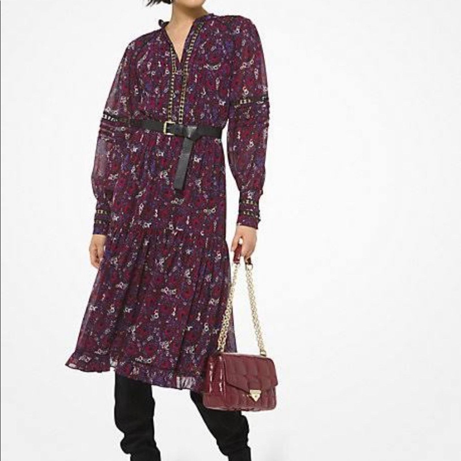 Michael Kors Michael Kors Burgundy Paisley Dress Size 2 Size XS / US 0-2 / IT 36-38 - 1 Thumbnail