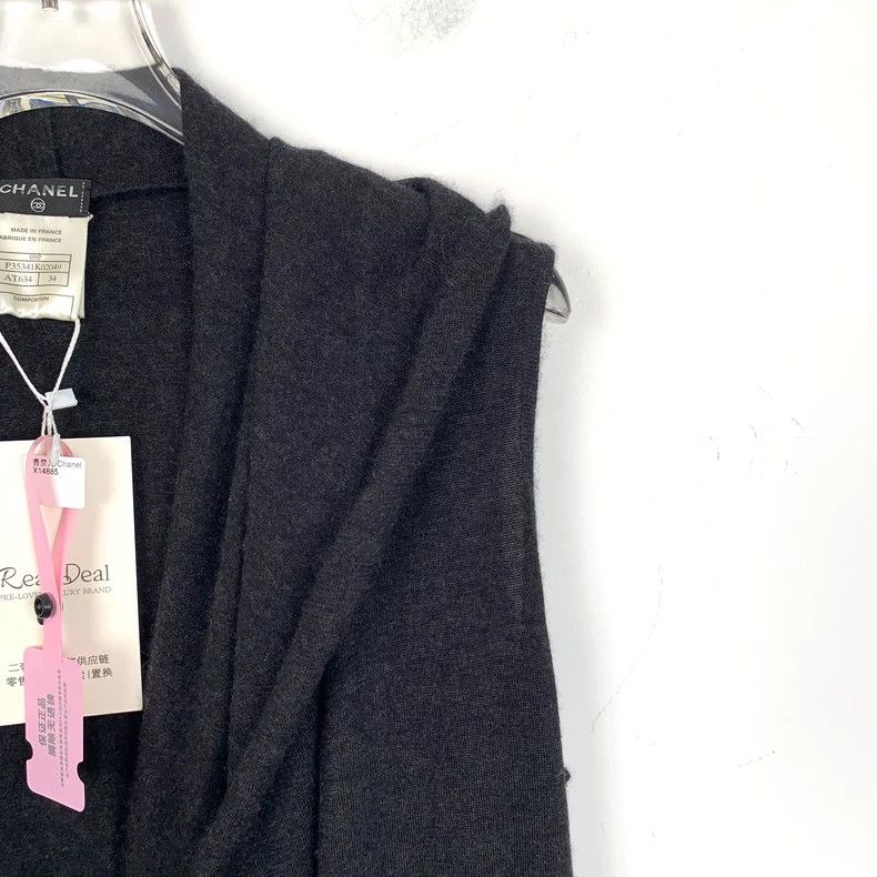 Chanel ChanelDark gray hooded medium and long cashmere cardigan ja Size 4XL / US 24-26 - 3 Thumbnail
